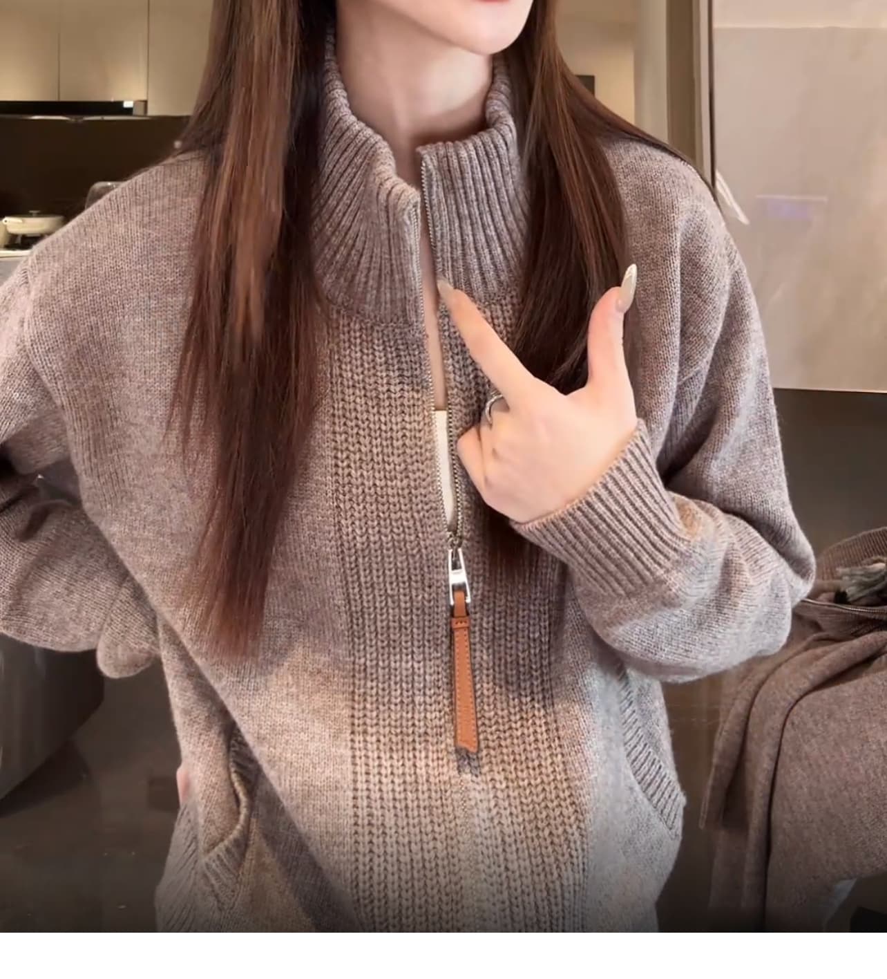 부드러운 찹쌀 편안함 스웨터 세트 가을 겨울 새로운 캐주얼 다용도 지퍼 오픈 가디건 긴 바지 투피스 세트 느긋한 편안함 바람 상세 이미지 16