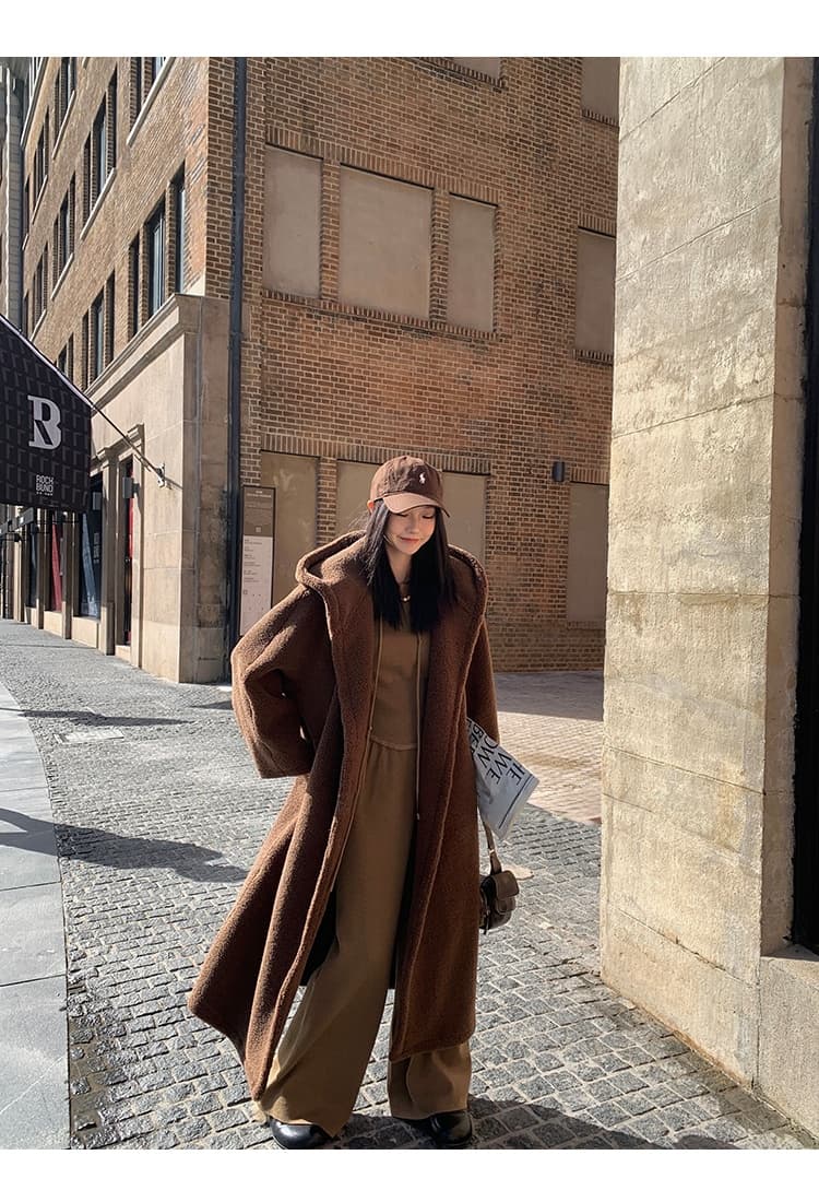 프랑스식 레트로 캐주얼 바람 세트 가을 겨울 새로운 느긋한 바람 니트 스웨터 후드 긴 바지 출퇴근 착용 가져 가라. 투피스 세트 상세 이미지 14