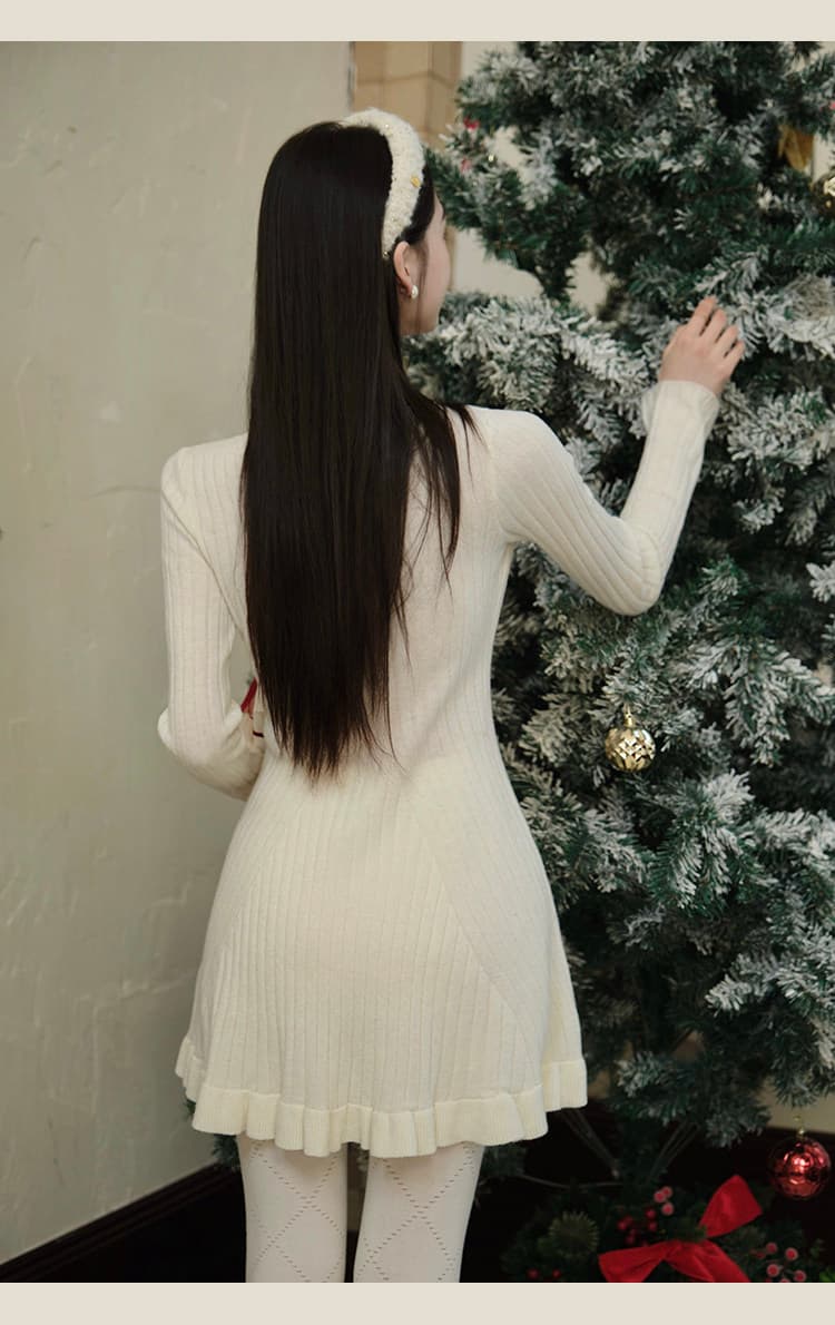 우아함 고급 센스 패션 드레스 2026 년 새로운 천 금빛 바람 V넥 허리 수축 슬림해 보이는 니트 점프 슈트 미니 스커트 상세 이미지 7