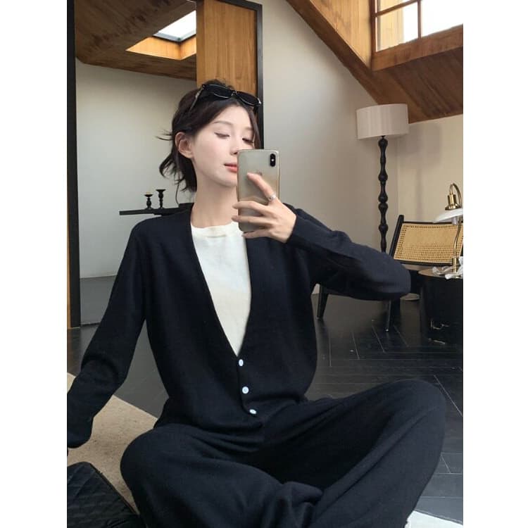 레트로 캐주얼 다용도 패션 세트 2026 년 봄 새로운 페이크 레이어드 편안함 일상 니트 투피스 세트 이미지 4