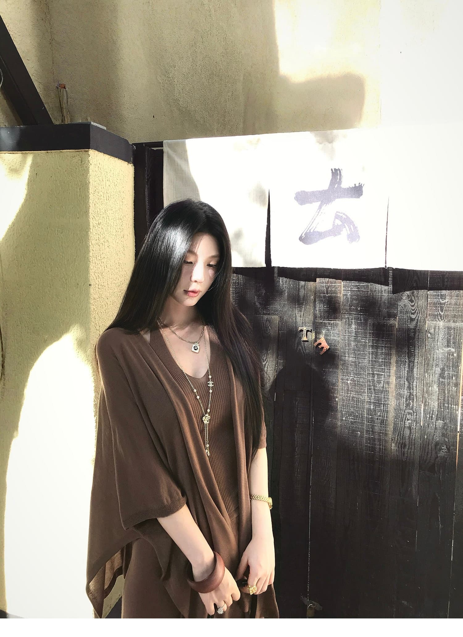 우아함 레트로 느긋한 바람 니트 3종 세트 봄 새로운 숙녀 우아한 슬립 만나는 숄 롱 스커트 세트 상세 이미지 14