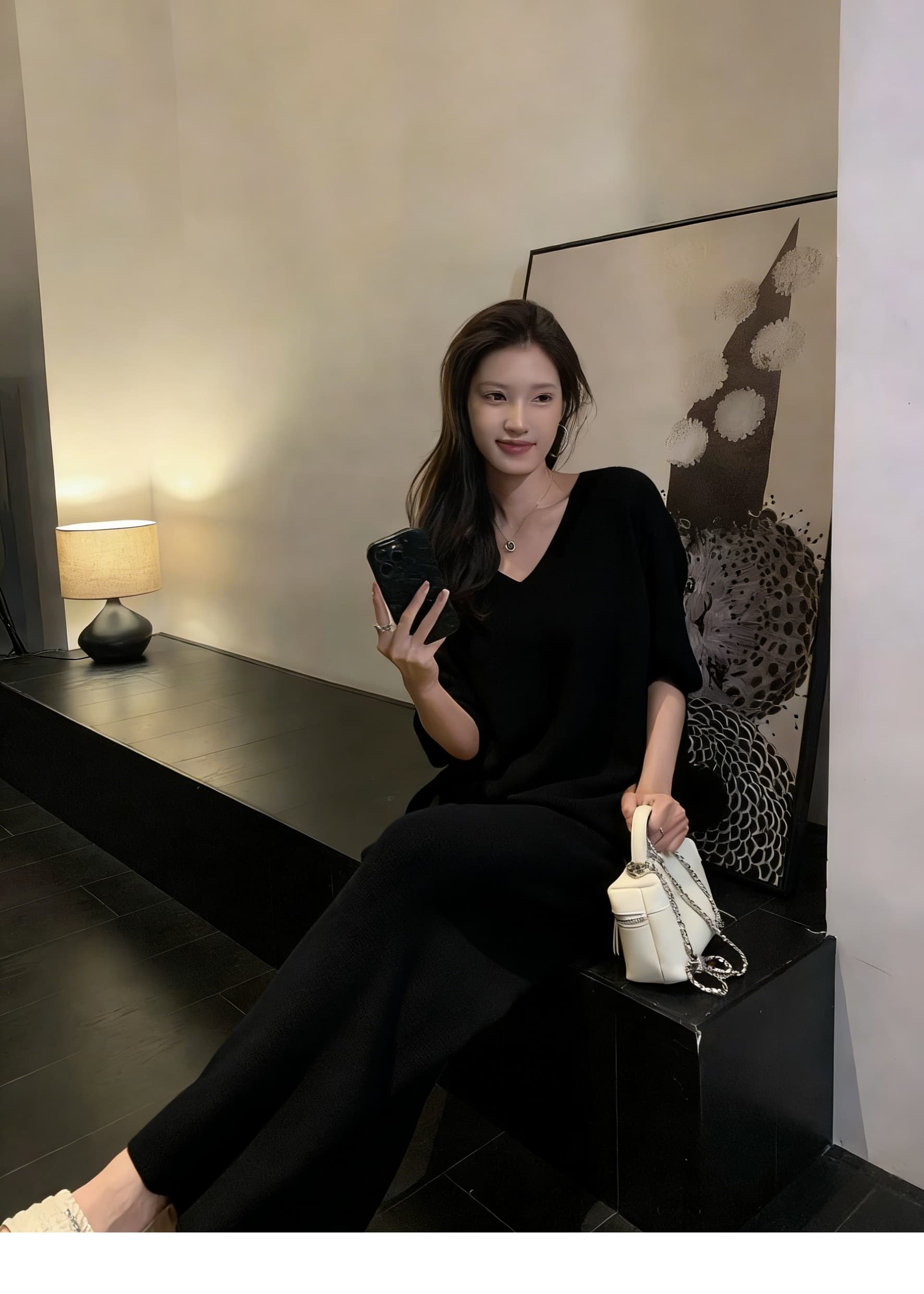 인터넷 유명인 품격 캐주얼 루즈핏 반팔 니트 스웨터 세트 여름 드레스 새로운 세련된 질감 센스 와이드 레그 팬츠 투피스 세트 상세 이미지 11