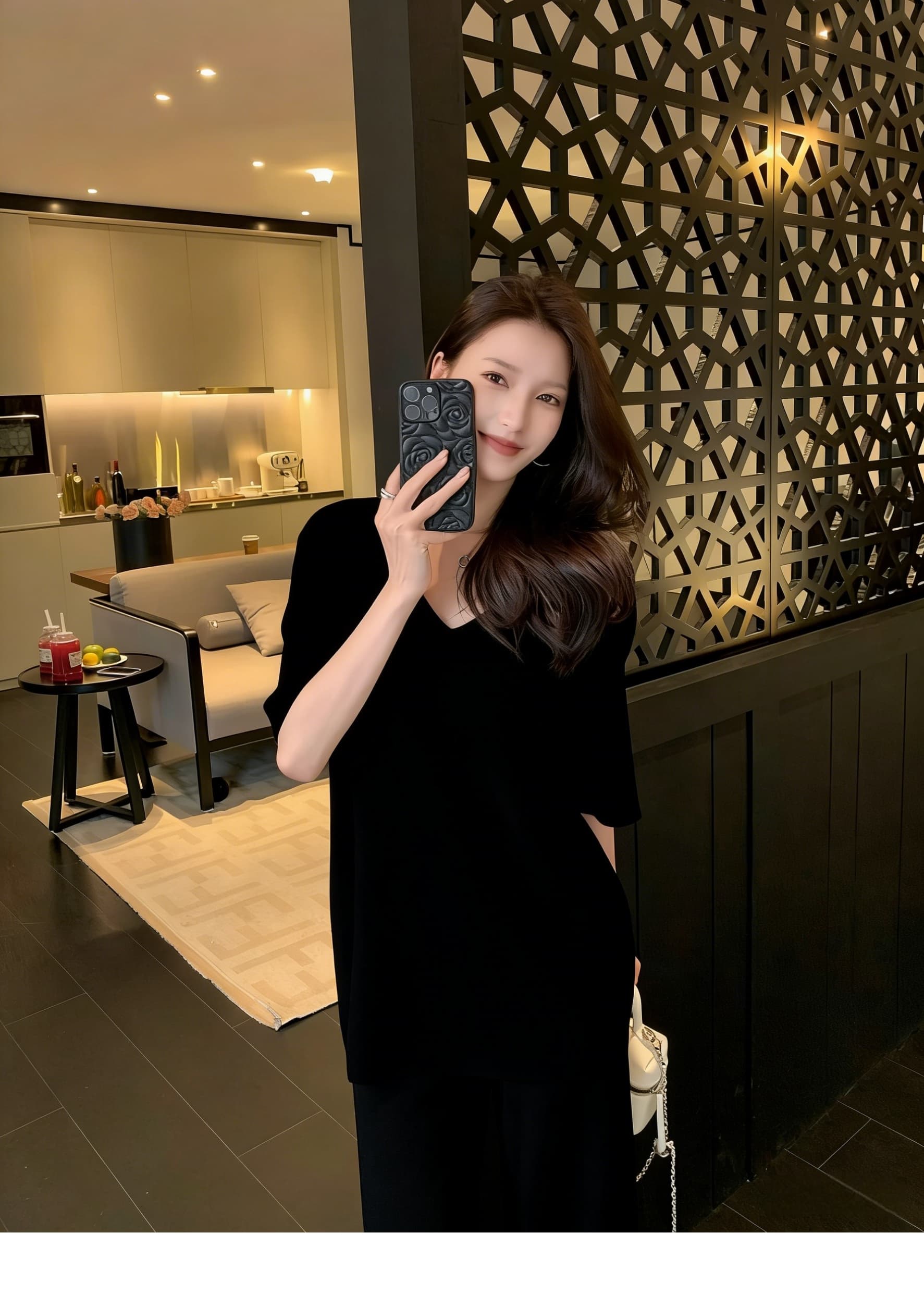 인터넷 유명인 품격 캐주얼 루즈핏 반팔 니트 스웨터 세트 여름 드레스 새로운 세련된 질감 센스 와이드 레그 팬츠 투피스 세트 상세 이미지 13