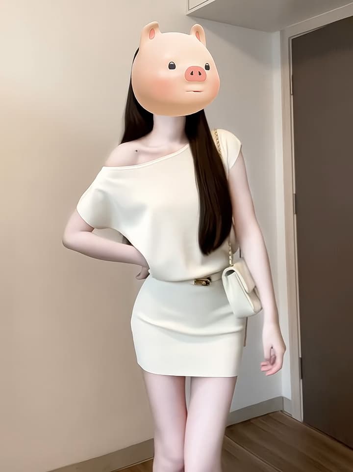 순수한 욕망 바람 허리 수축 슬림해 보이는 타이트 스커트 미니 스커트 품격 오프숄더 치마 여성 여름 섹션 핫걸 튀김 거리 비스듬한 어깨 니트 드레스 상세 이미지 11