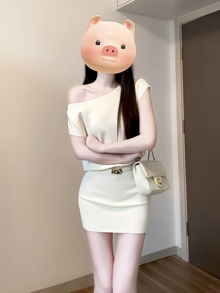 순수한 욕망 바람 허리 수축 슬림해 보이는 타이트 스커트 미니 스커트 품격 오프숄더 치마 여성 여름 섹션 핫걸 튀김 거리 비스듬한 어깨 니트 드레스 상세 이미지 12
