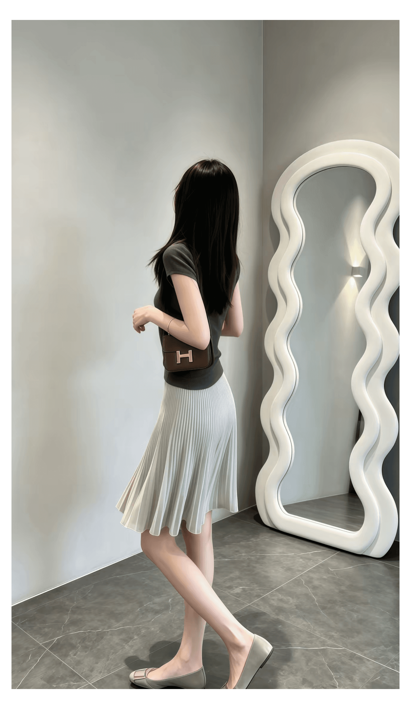전체 집합 ootd 착용 가져 가라. 여름 새로운 부드러운 품격 라운드 넥 반팔 니트 맨위 슬림해 보이는 반신 스커트 투피스 세트 상세 이미지 3