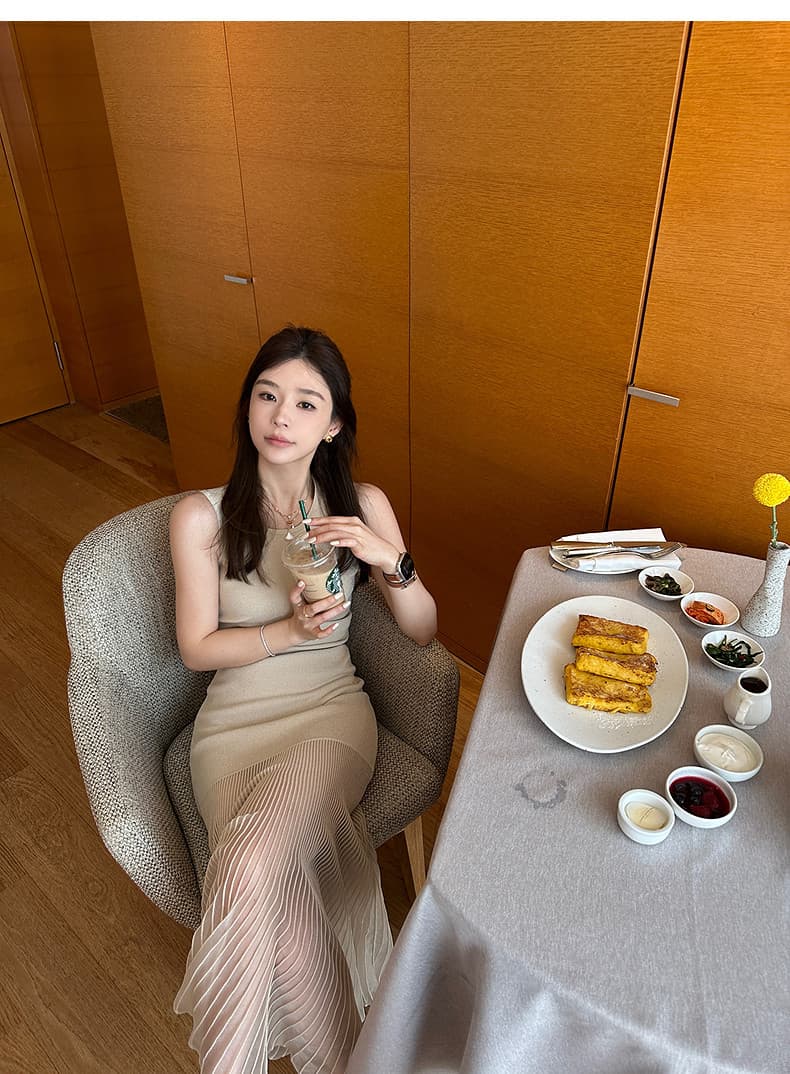 프랑스식 부드러운 바람 그라데이션 황색 민소매 여성 드레스 여름 새로운 고급 센스 허리 수축 큰 진자 조끼 스커트 상세 이미지 12