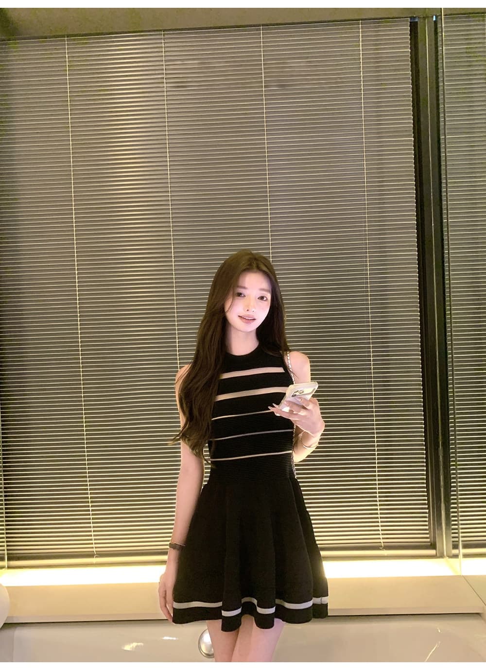 휴일 작은 샤넬 스타일 검정색 고급 센스 품격 허리 수축 니트 여성 드레스 여름 새로운 슬림해 보이는 조끼 스커트 상세 이미지 10