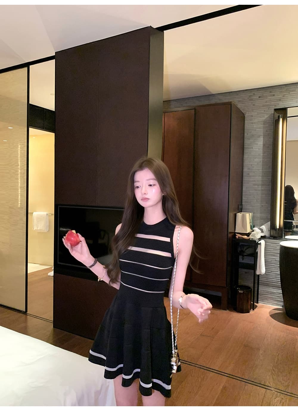 휴일 작은 샤넬 스타일 검정색 고급 센스 품격 허리 수축 니트 여성 드레스 여름 새로운 슬림해 보이는 조끼 스커트 상세 이미지 19