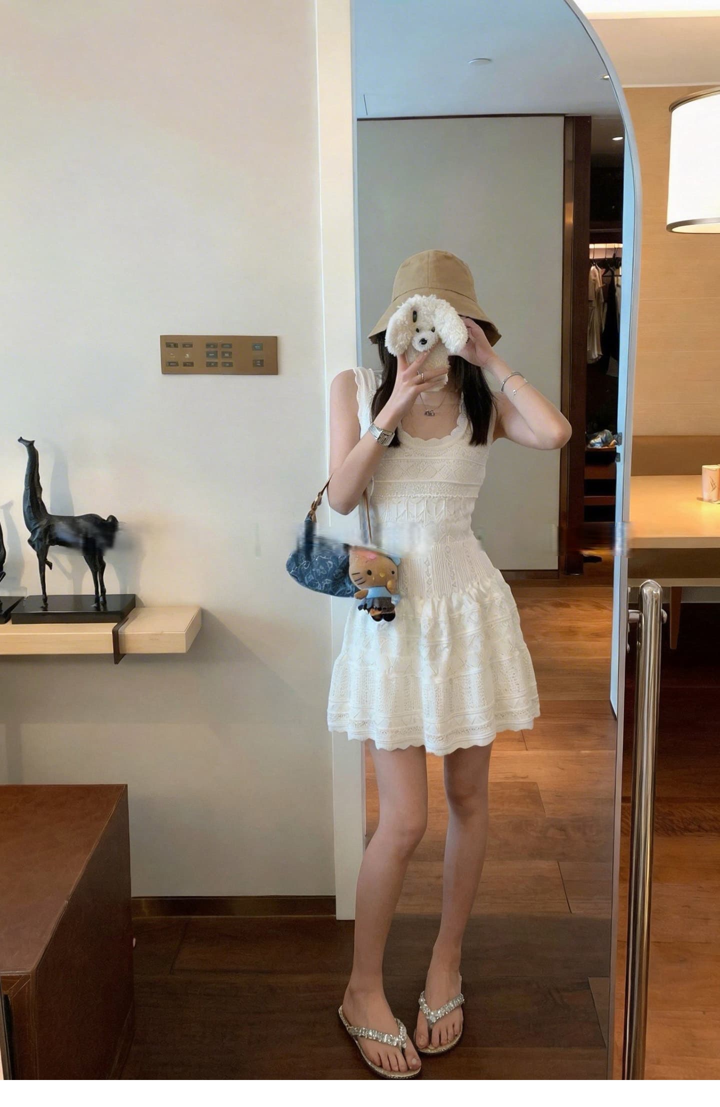 홀로우 아웃 자수 니트 슬립 여성 드레스 여름 새로운 허리 수축 슬림해 보이는 민소매 품격 쇼트 스타일 샤오 바이 치마 상세 이미지 7