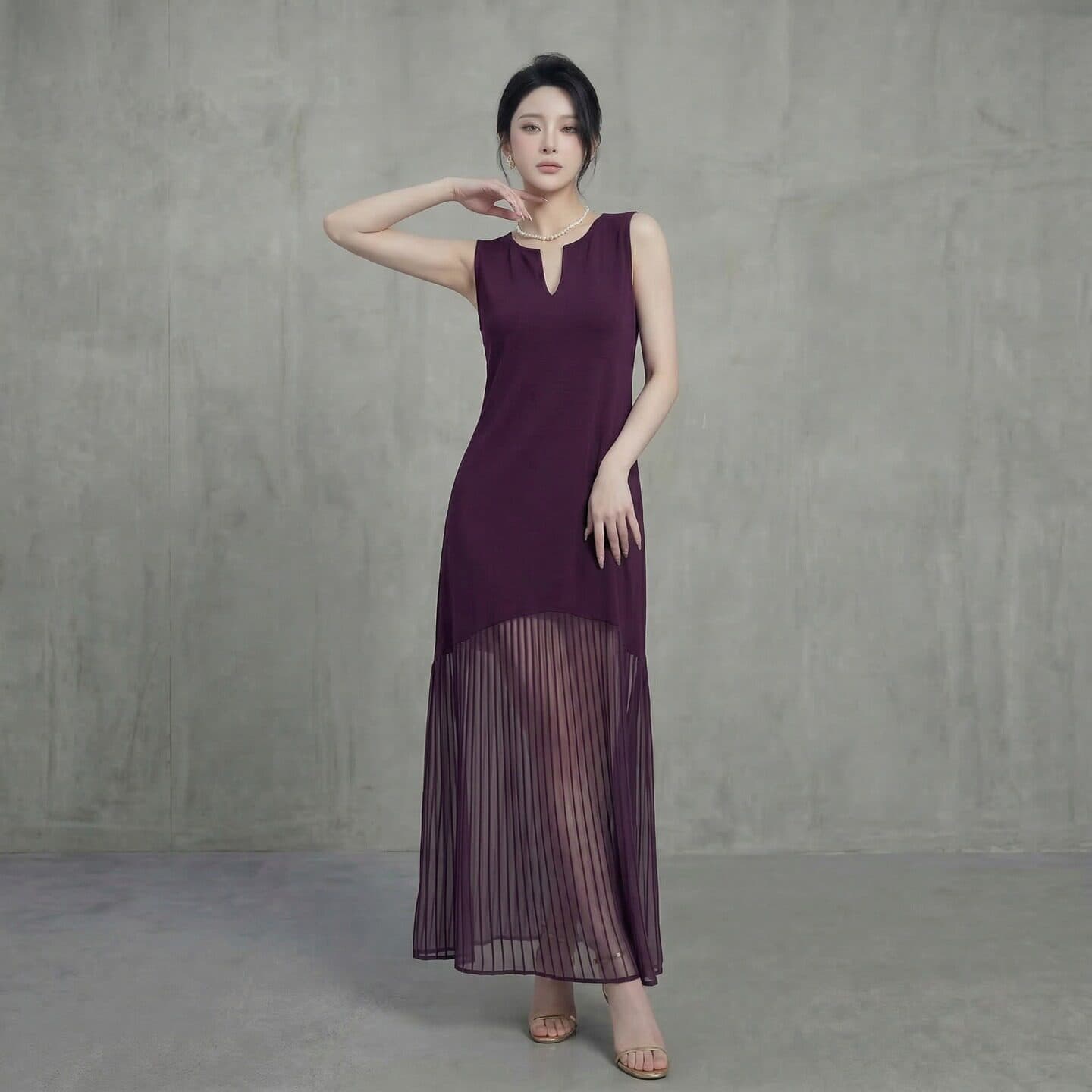 작은 v 트임 라운드 넥 민소매 니트 여성 드레스 패치워크 시스루 수직 기사 플리츠 실 도루 센스 롱 코트 작은 검은 드레스 상세 이미지 8