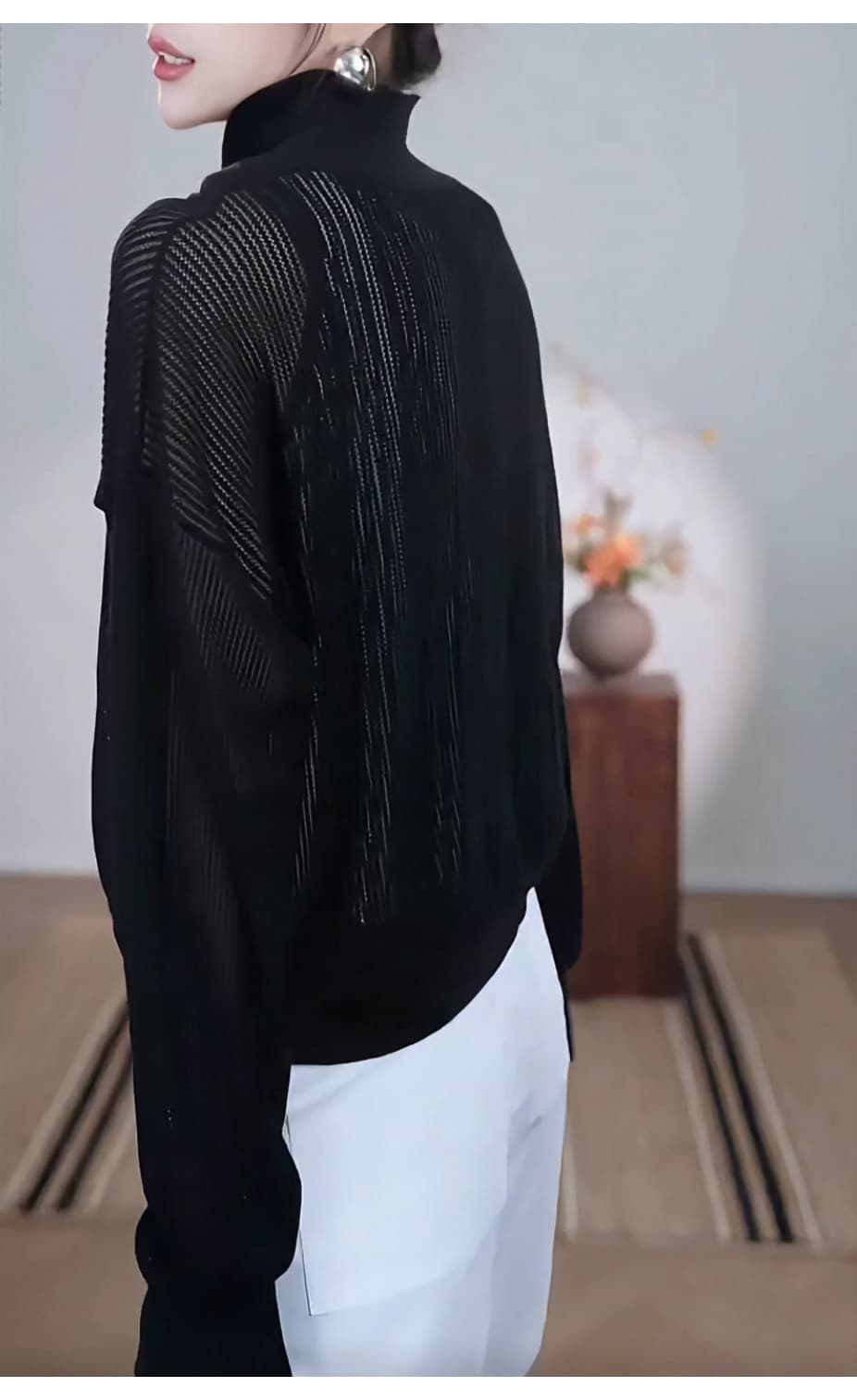 새로운 느긋한 바람 패치워크 페이크 레이어드 탑 옷깃 홀로우 아웃 자외선 차단 긴팔 인사이드 가져 가라. 스트라이프 조끼 풀오버 작은 셔츠 상세 이미지 7