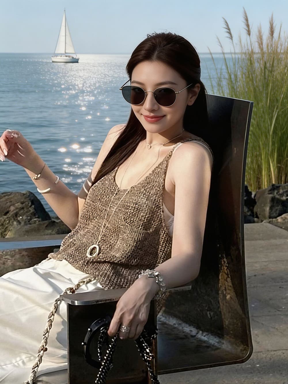 여름 홀로우 아웃 u 칼라 니트 조끼 여성 여름 벨트 주머니 루즈핏 슬림해 보이는 민소매 스택 착용 외부 가져 가라. 슬립 맨위 이미지 3