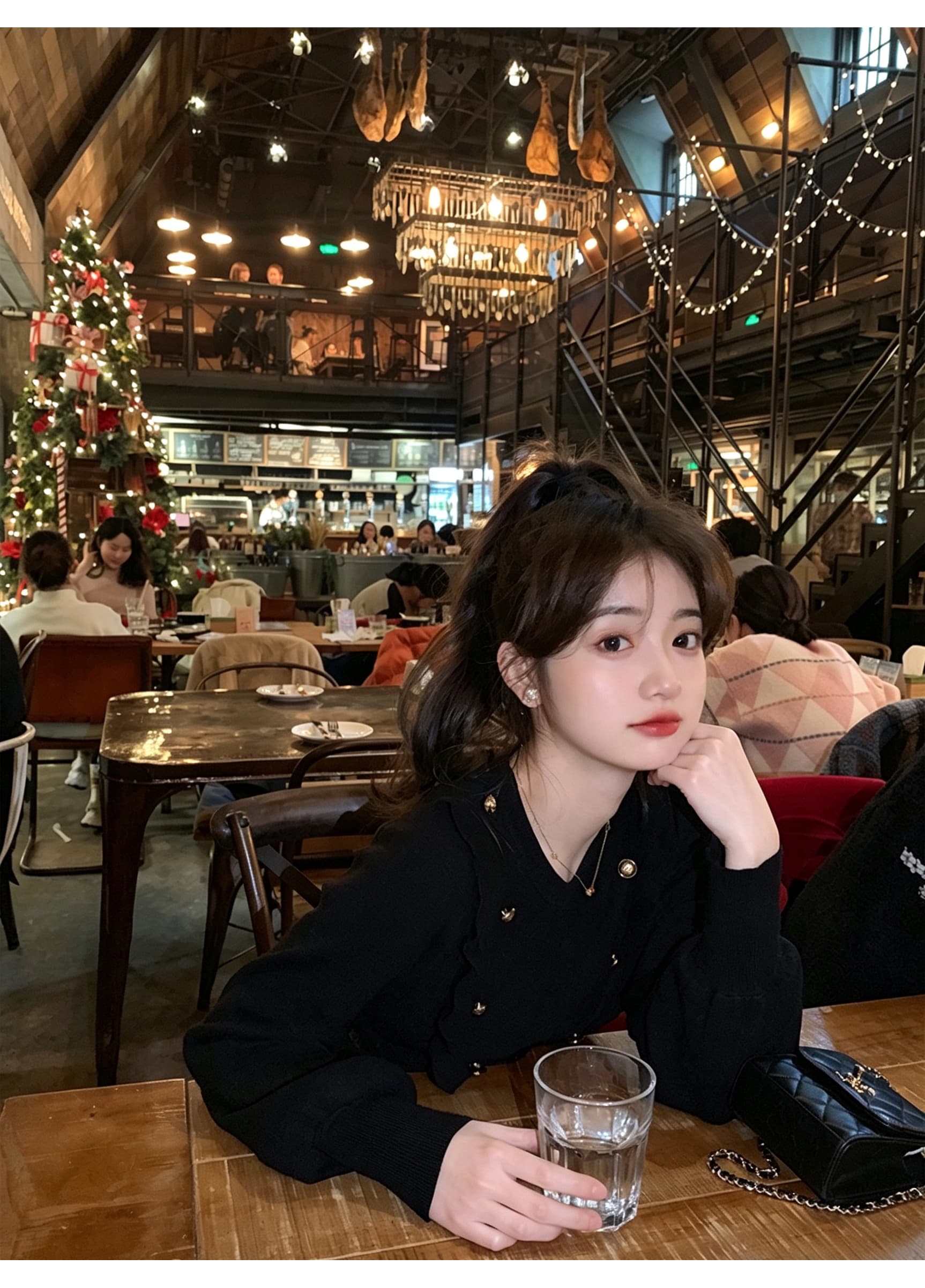 패션 라운드 넥 긴팔 니트 드레스 비스듬한 행 금속 버클 프릴 허리 수축 큰 진자 한 마디 작은 키 미니 스커트 상세 이미지 6