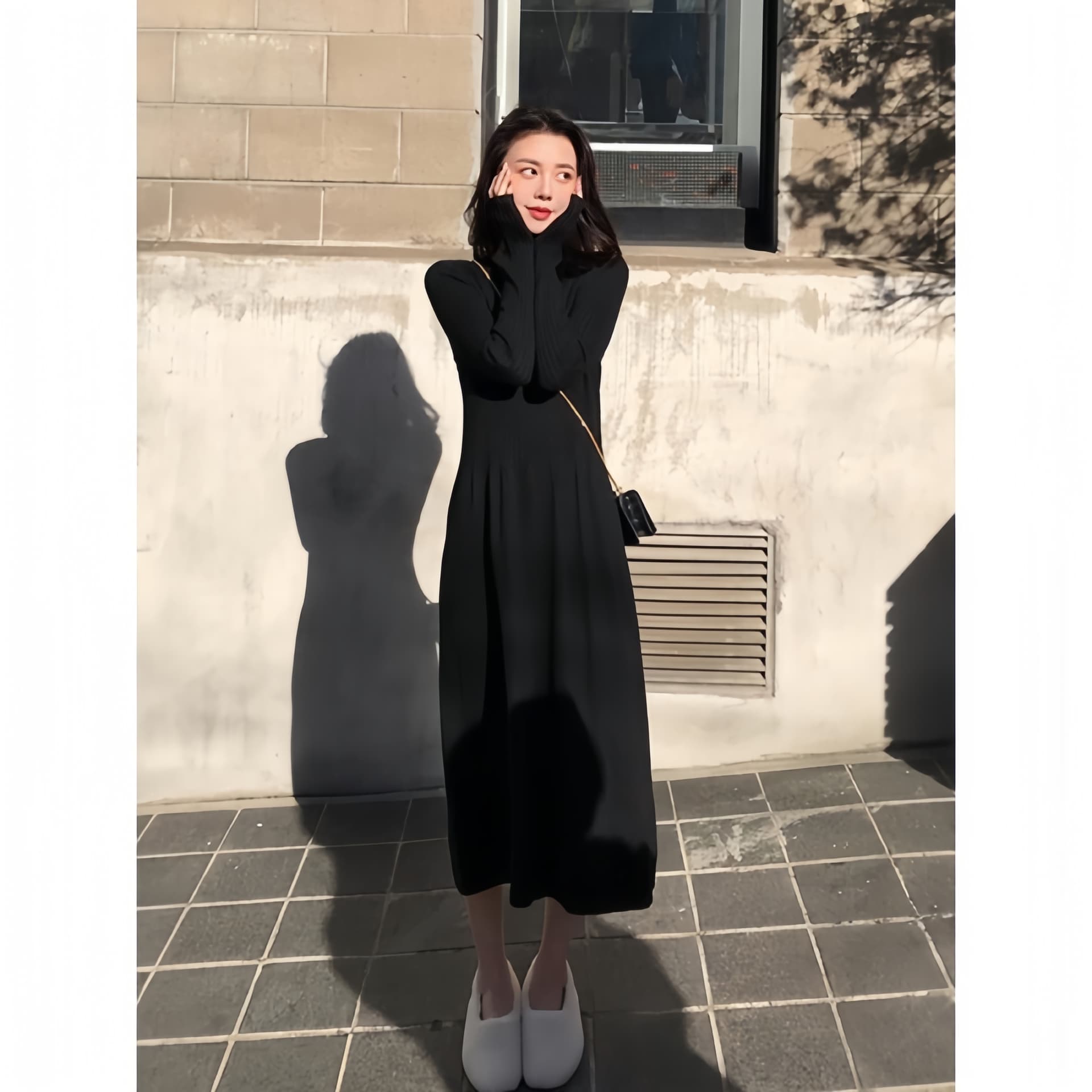 로얄 자매 빛 요리 한 바람 검정색 니트 세트 드레스 여성 2026 새로운 항구 바람 레트로 가을 겨울 스웨터 투피스 세트 외국 가스 이미지 3