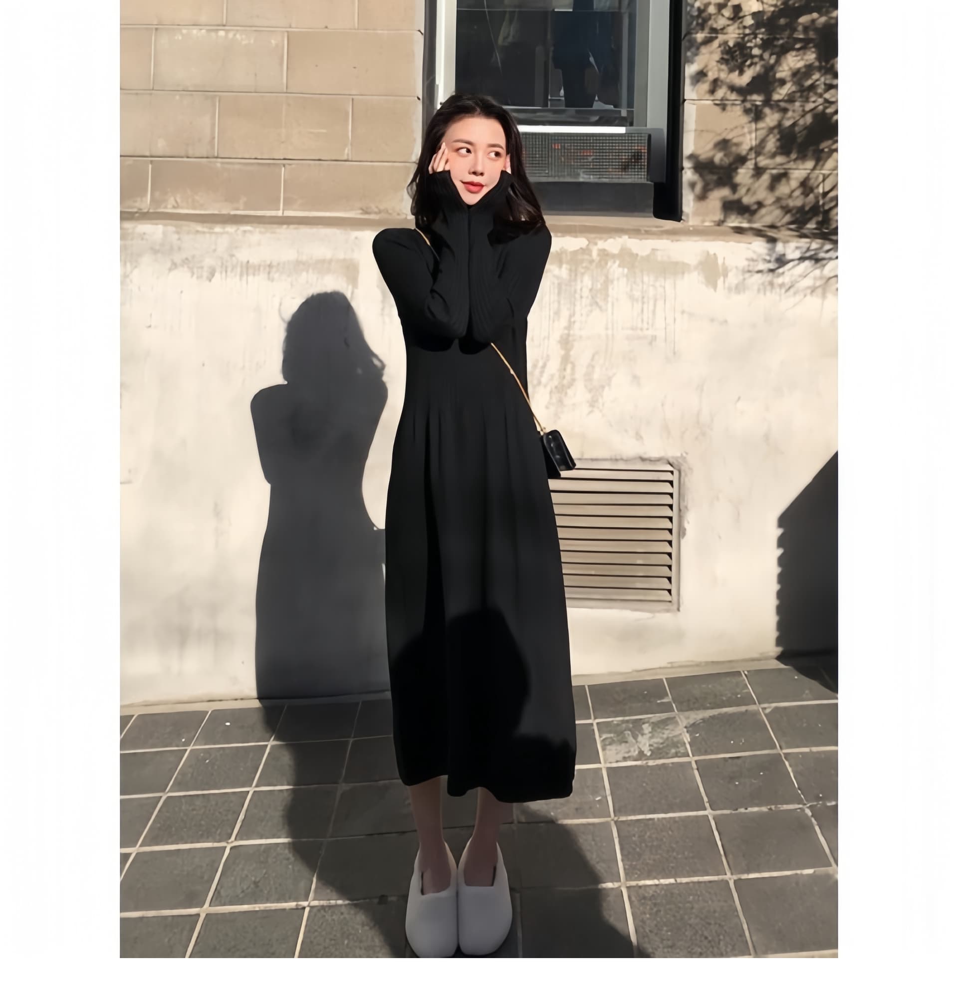 로얄 자매 빛 요리 한 바람 검정색 니트 세트 드레스 여성 2026 새로운 항구 바람 레트로 가을 겨울 스웨터 투피스 세트 외국 가스 상세 이미지 6