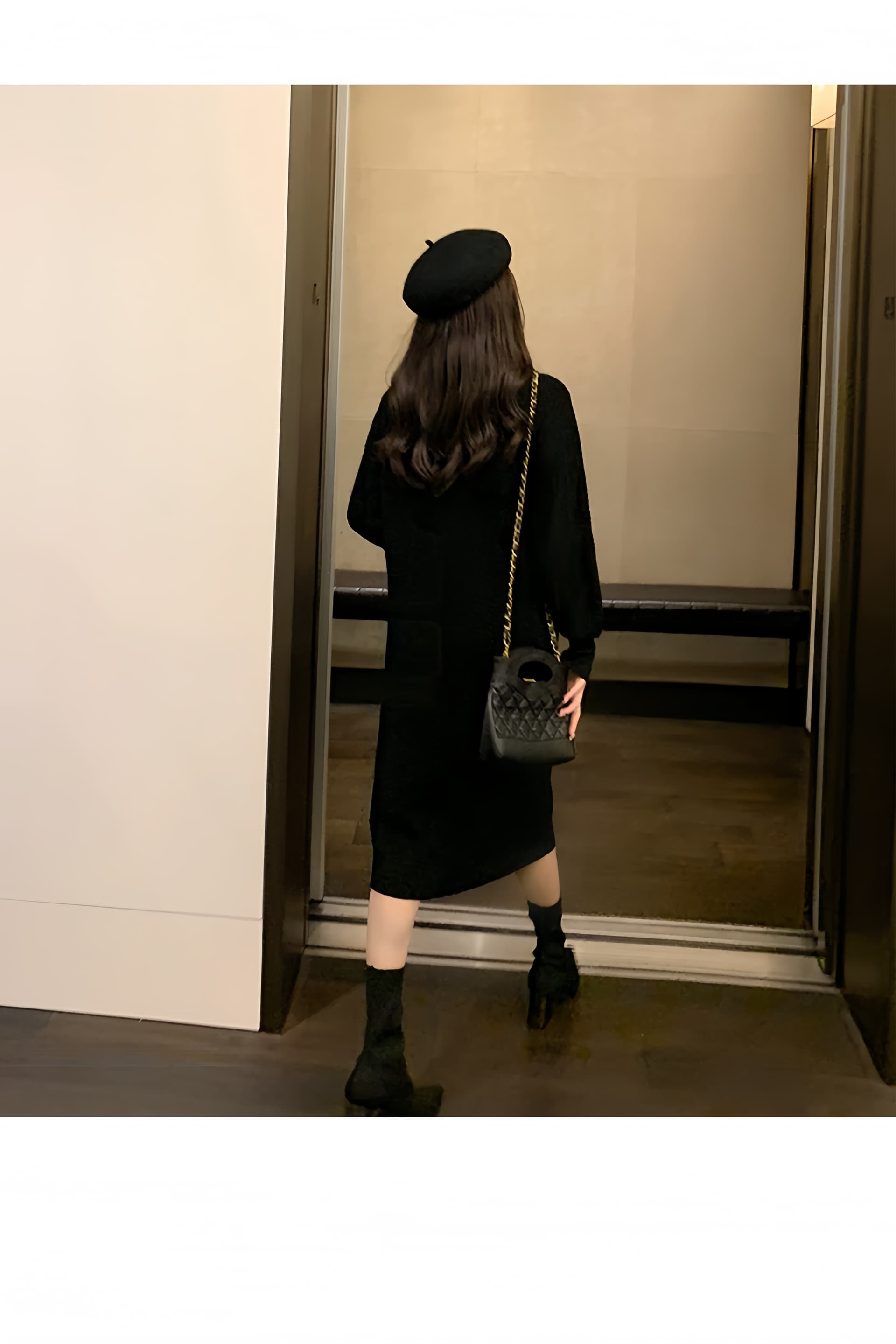 작은 샤넬 스타일 스카프 리더쉽 단추 질감 드레스 가을 새로운 인사이드 가져 가라. 작은 검은 드레스 품격 두꺼운 니트 원피스 상세 이미지 13