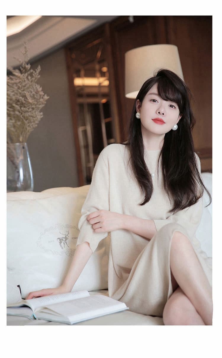 미니멀리즘 라운드 넥 니트 여성 드레스 가을 루즈핏 7부 소매 느긋한 바람 스트레이트 중간 길이 만나는 작은 검은 드레스 상세 이미지 12