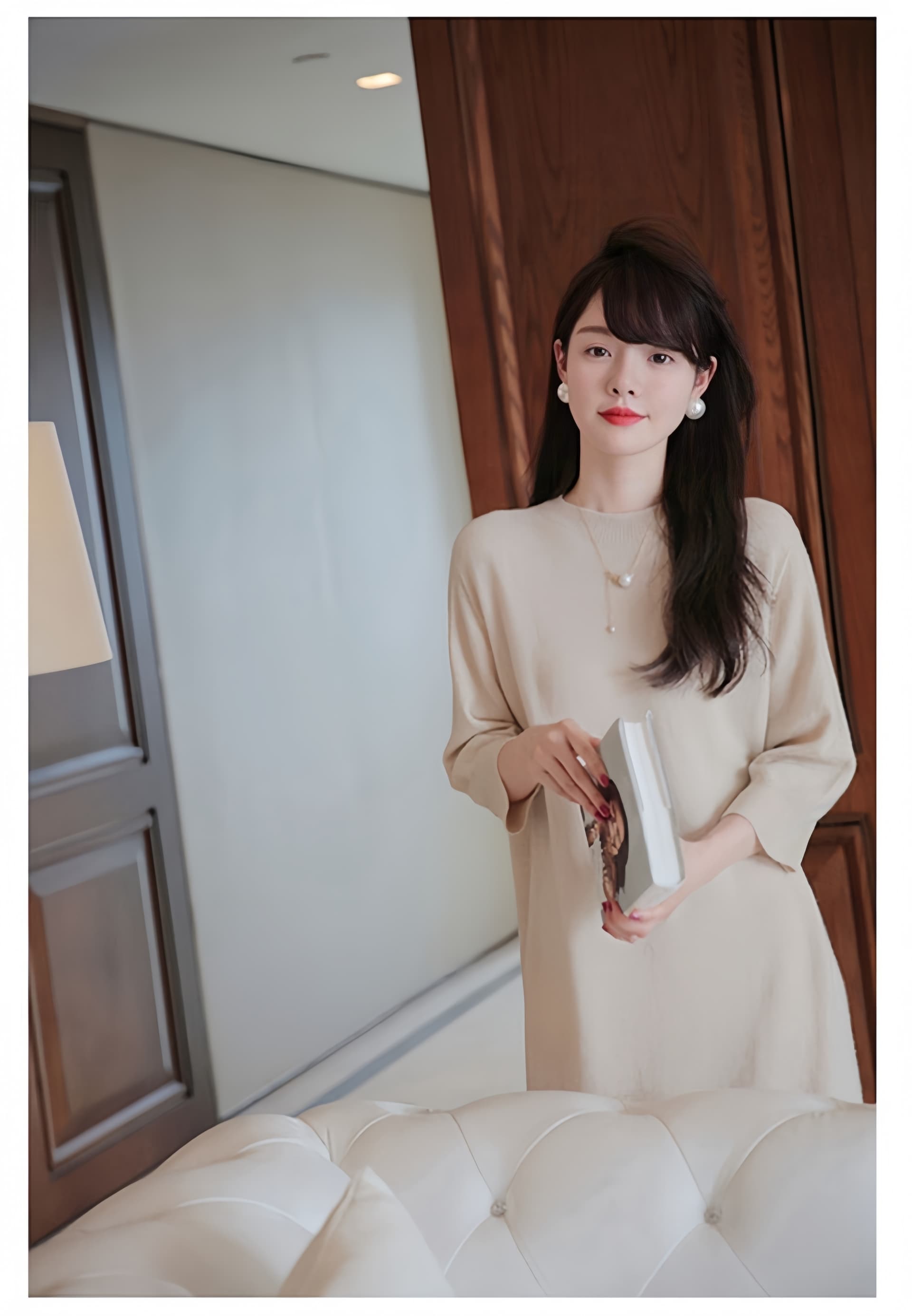 미니멀리즘 라운드 넥 니트 여성 드레스 가을 루즈핏 7부 소매 느긋한 바람 스트레이트 중간 길이 만나는 작은 검은 드레스 상세 이미지 18
