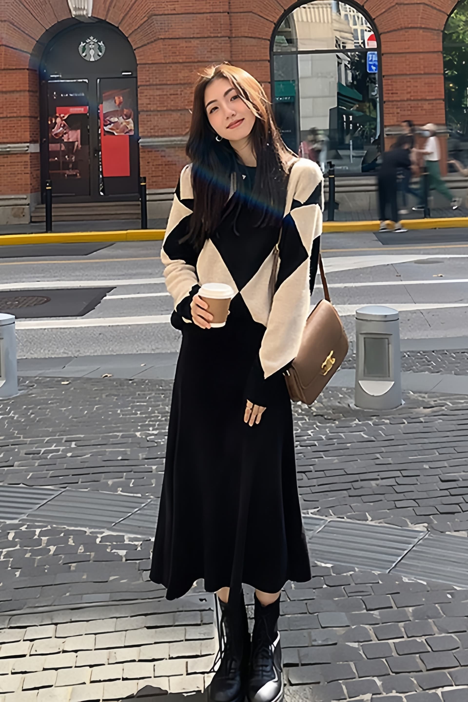 작은 샤넬 스타일 로얄 자매 숙녀 고급 센스 링 그리드 스웨터 세트 가을 새로운 인어 꼬리 반신 스커트 니트 투피스 세트 이미지 6