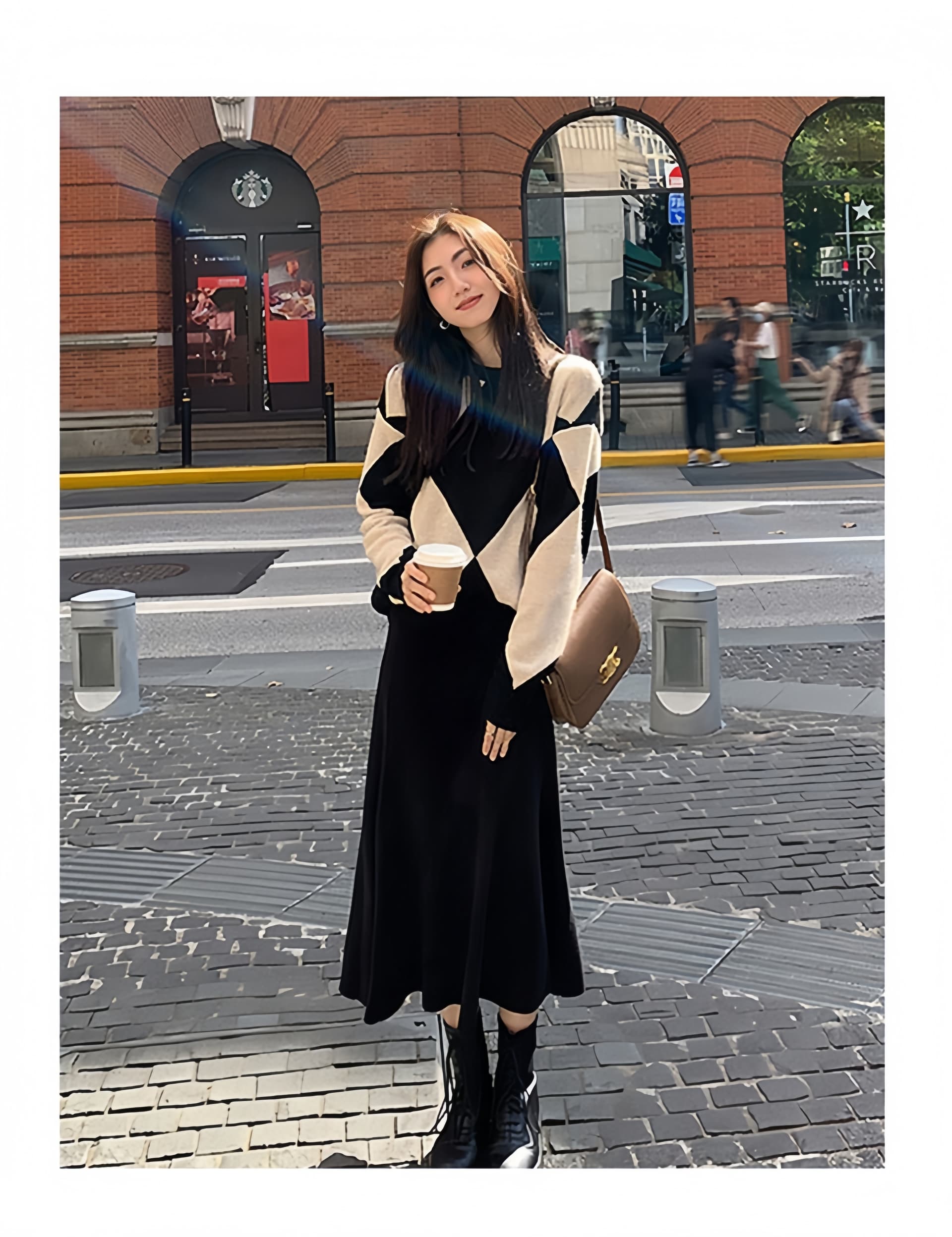 작은 샤넬 스타일 로얄 자매 숙녀 고급 센스 링 그리드 스웨터 세트 가을 새로운 인어 꼬리 반신 스커트 니트 투피스 세트 상세 이미지 10
