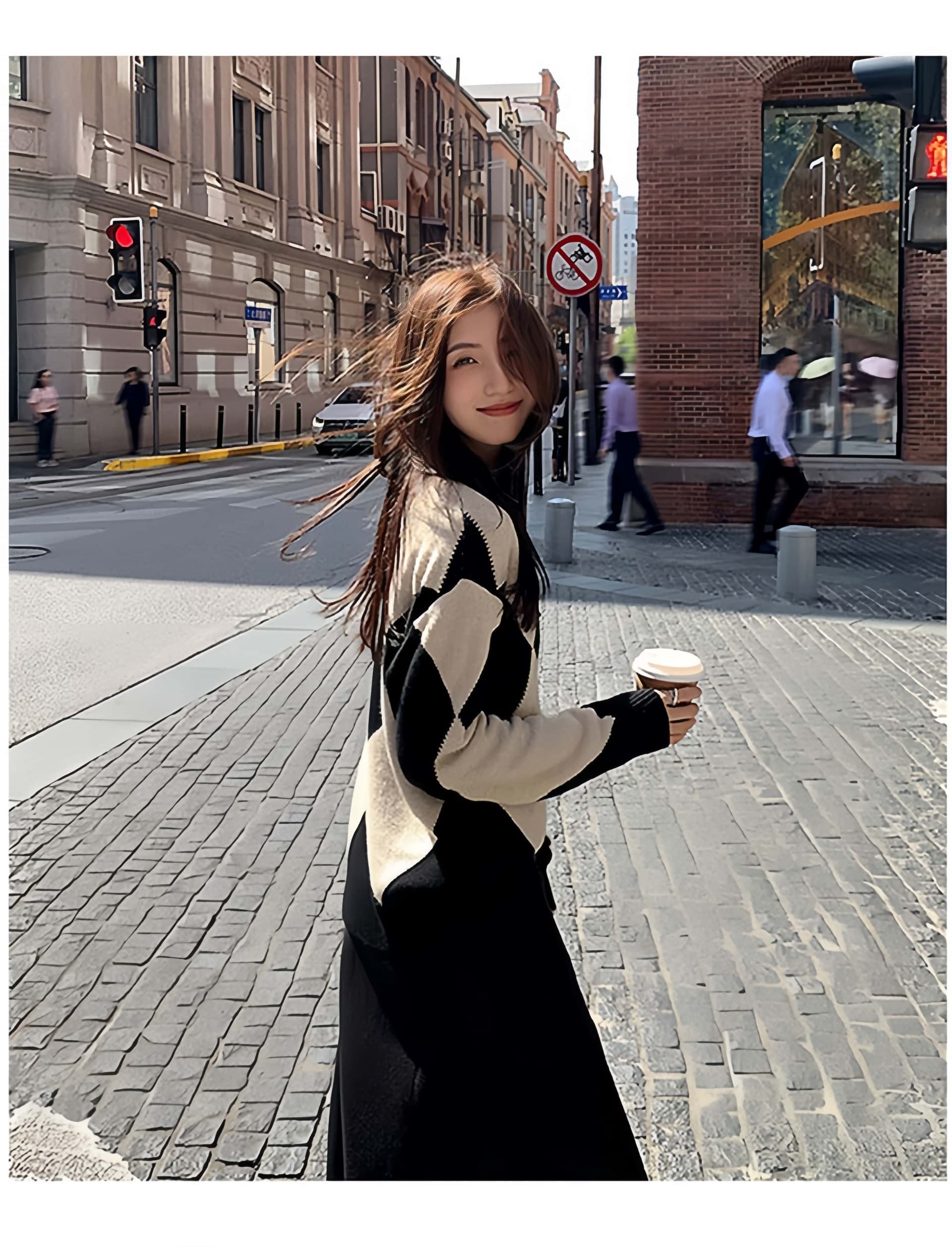 작은 샤넬 스타일 로얄 자매 숙녀 고급 센스 링 그리드 스웨터 세트 가을 새로운 인어 꼬리 반신 스커트 니트 투피스 세트 상세 이미지 11