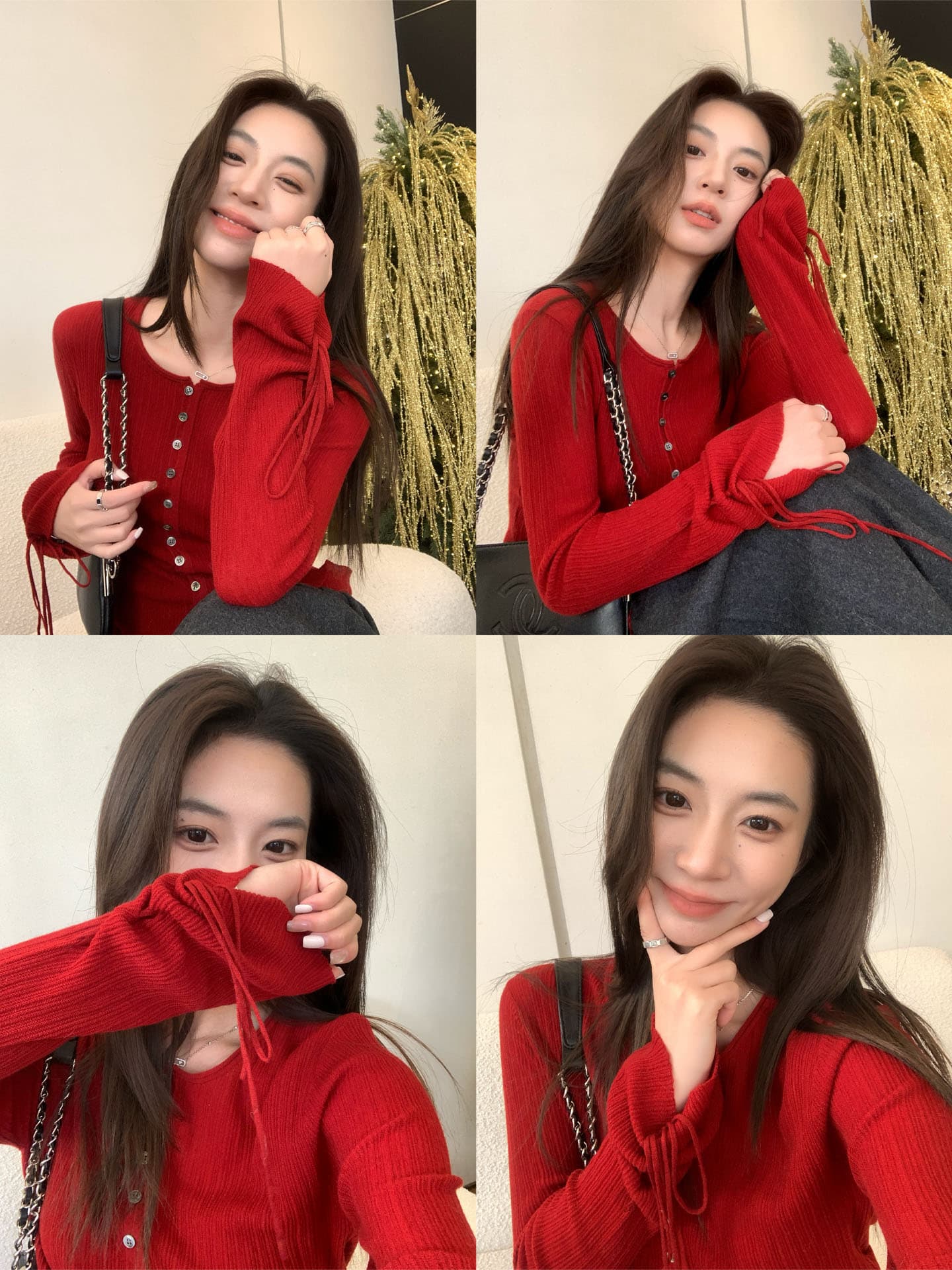 라운드 넥 니트 오픈 가디건 여성 가을 새로운 Chic 단추 디자인 센스 커프스 펌프 로프 몸매 가꾸기 슬림해 보이는 긴팔 맨위 이미지 4