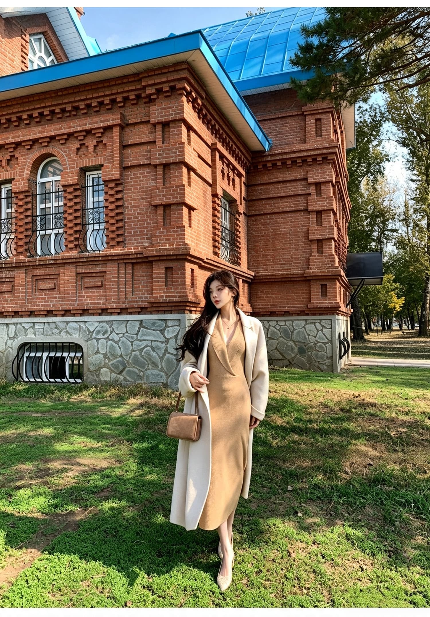폴로 칼라 깊은 v 십자가 니트 드레스 여성 긴 소매 몸매 가꾸기 허리 수축 신축성 타이트 스커트 무릎 아래 중간 길이 타이트 스커트 상세 이미지 8