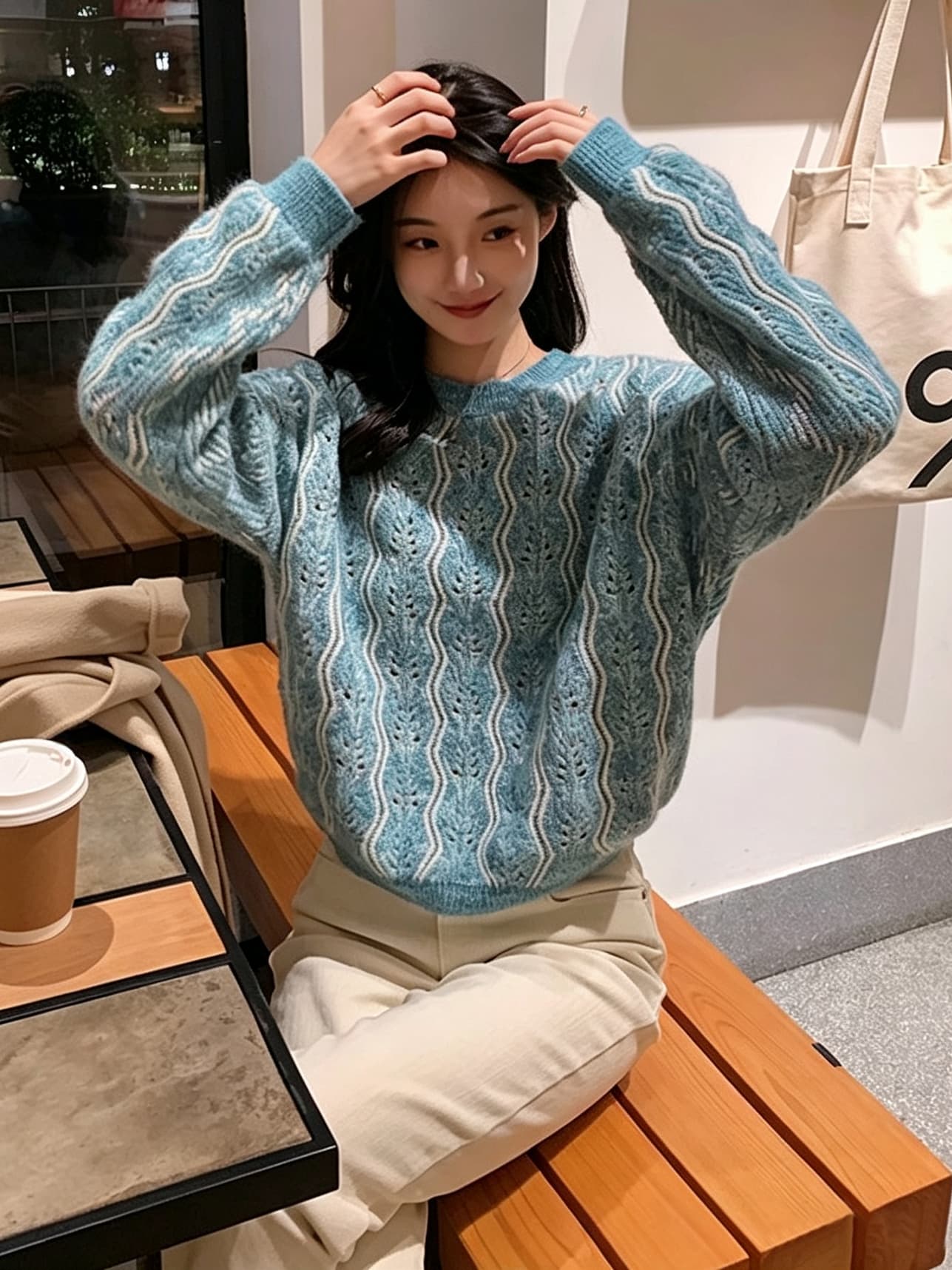 프랑스식 달콤함 긴팔 라운드 넥 부드러운 찹쌀 트위스트 꽃 니트 스웨터 가을 새로운 느긋한 바람 패션 품격 연령 감소 스웨터 이미지 2