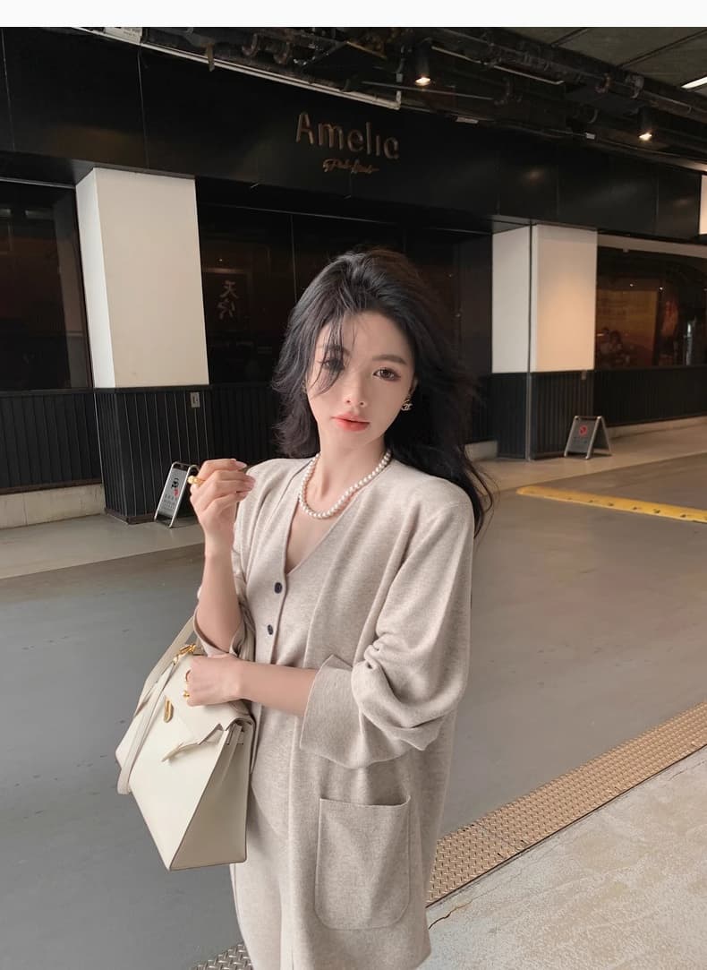 품격 명문 여성 패션 세트 여성 가을 겨울 새로운 루즈핏 외출용 ins 니트 베스트 와이드 레그 팬츠 3종 세트 트렌디 상세 이미지 7