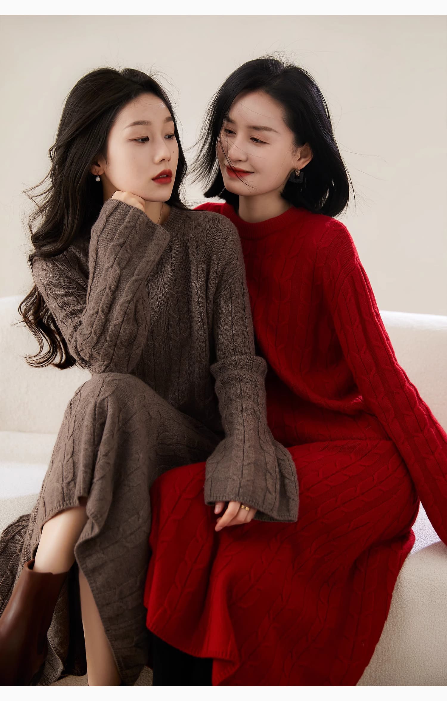 한 부서 느긋한 바람 스웨터 트위스트 꽃 A라인 스커트 니트 세트 가을 겨울 새로운 연령 감소 품격 고급 센스 투피스 세트 상세 이미지 3