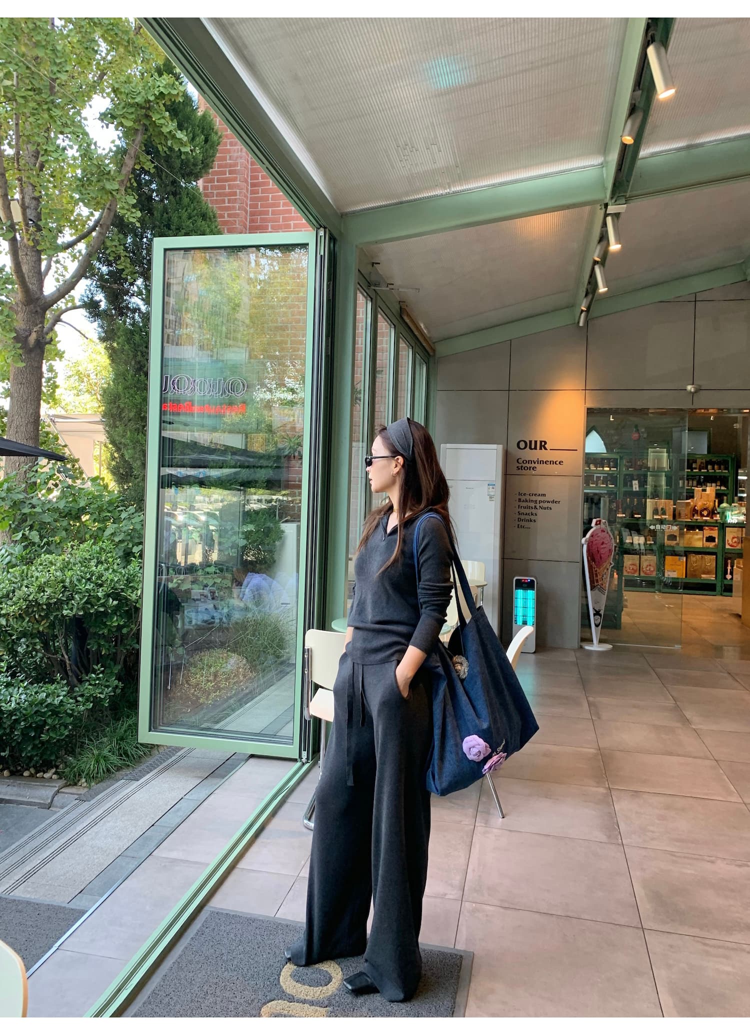 느슨함 센스 게으른 캐주얼 단색 세트 가을 새로운 세련된 튀김 거리 후드 니트 스웨터 스트레이트 팬츠 투피스 세트 상세 이미지 19