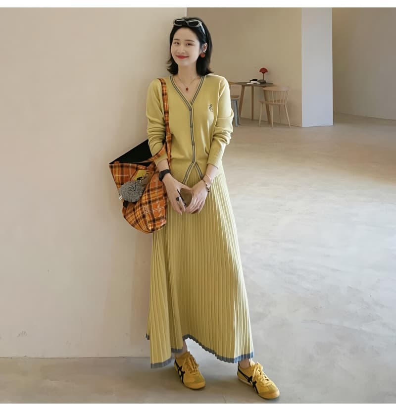 품격 전체 집합 ootd 착용 가져 가라. 프랑스식 레트로 학원 스타일 니트 점프 슈트 치마 두 조각 세트 드레스 여성 가을 상세 이미지 2