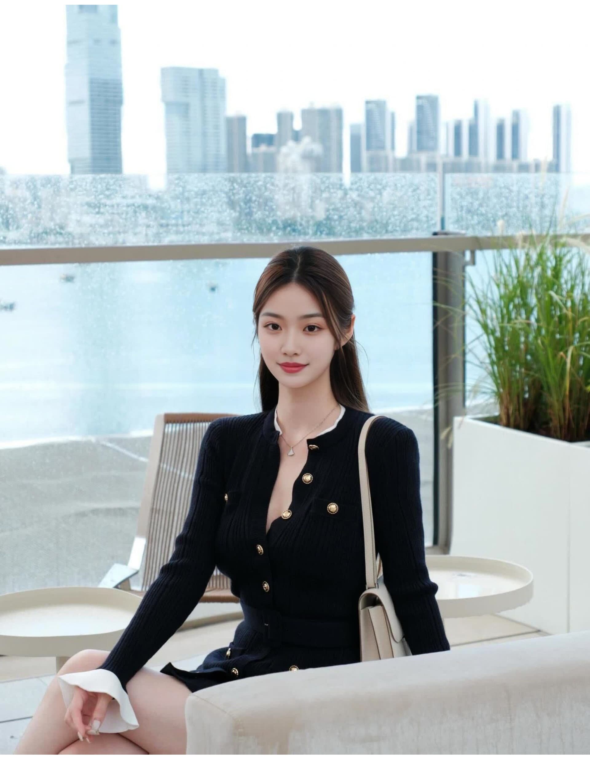 작은 샤넬 스타일 패션 니트 여성 드레스 단일 행 골드 버클 허리 수축 나팔 소매 품격 몸매 가꾸기 타이트 스커트 쇼트 스타일 치마 상세 이미지 10