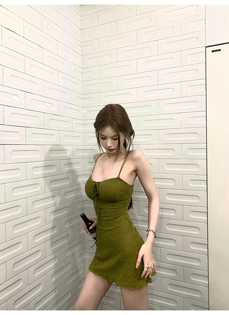 tongiiuu 웨이 팬 모니카 레트로 휴가 질감 슬립 여성 드레스 허리 수축 슬림해 보이는 한 마디 미니 스커트 상세 이미지 4