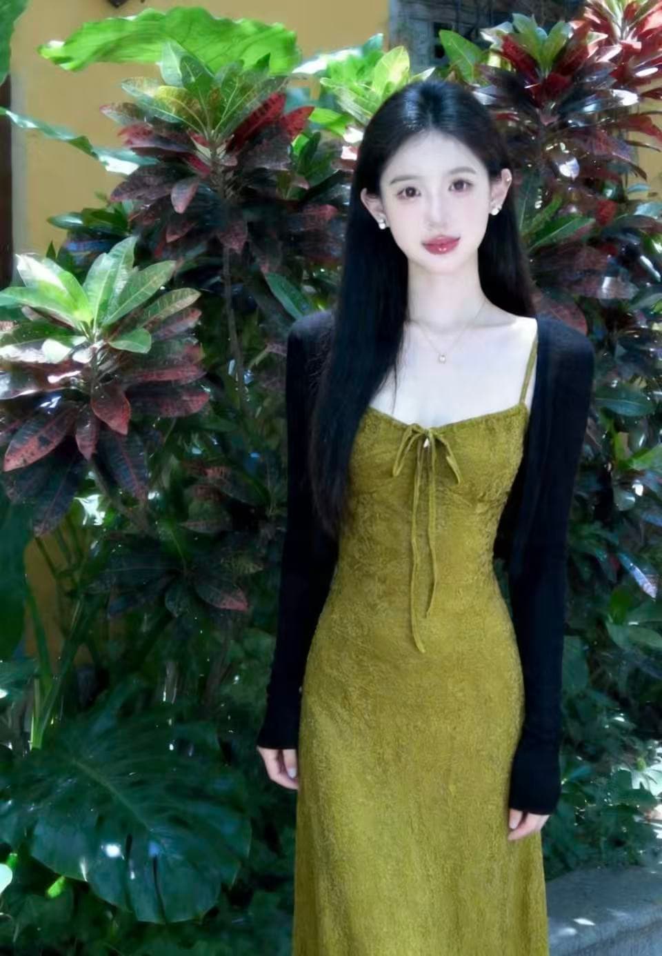 tongiiuu 웨이 팬 모니카 레트로 휴가 질감 슬립 여성 드레스 허리 수축 슬림해 보이는 한 마디 미니 스커트 상세 이미지 14