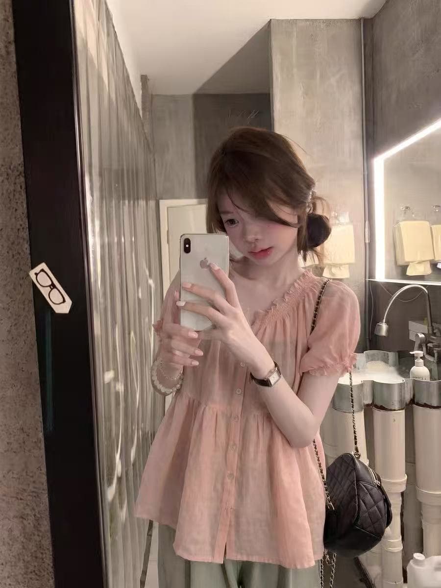 yoursjin 웨스트 포 멜로 분말 녹색 레몬 블루 100 라미 사선 무늬 명중 가져 가라. 인형 셔츠 맨위 작은 셔츠 마이크로 ~을 통해 상세 이미지 5