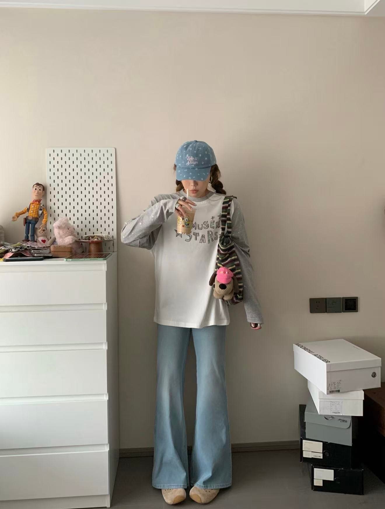 f426 공식 가게 가을 새로운 별 싸움 플러그 어깨 긴팔 티셔츠 이미지 4
