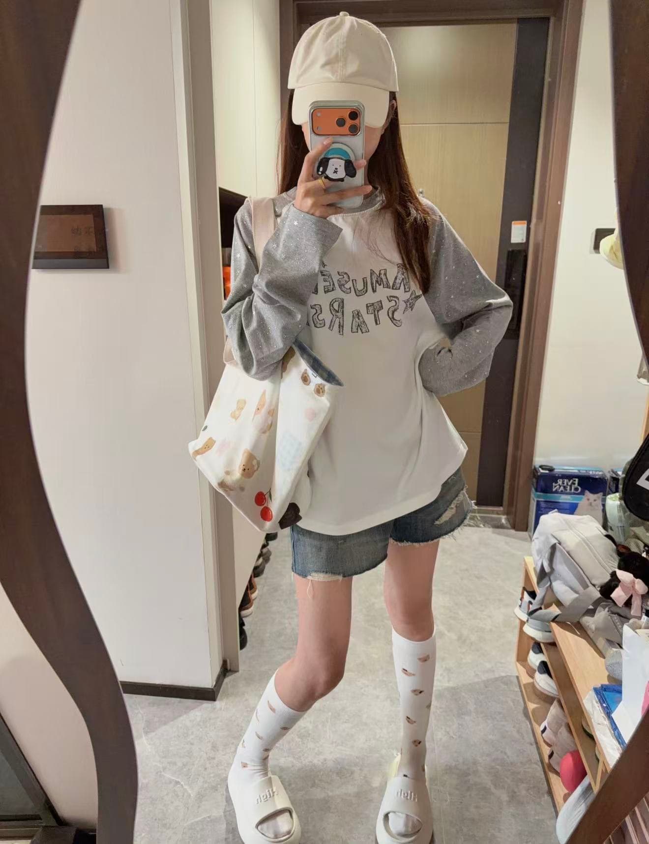 f426 공식 가게 가을 새로운 별 싸움 플러그 어깨 긴팔 티셔츠 상세 이미지 10