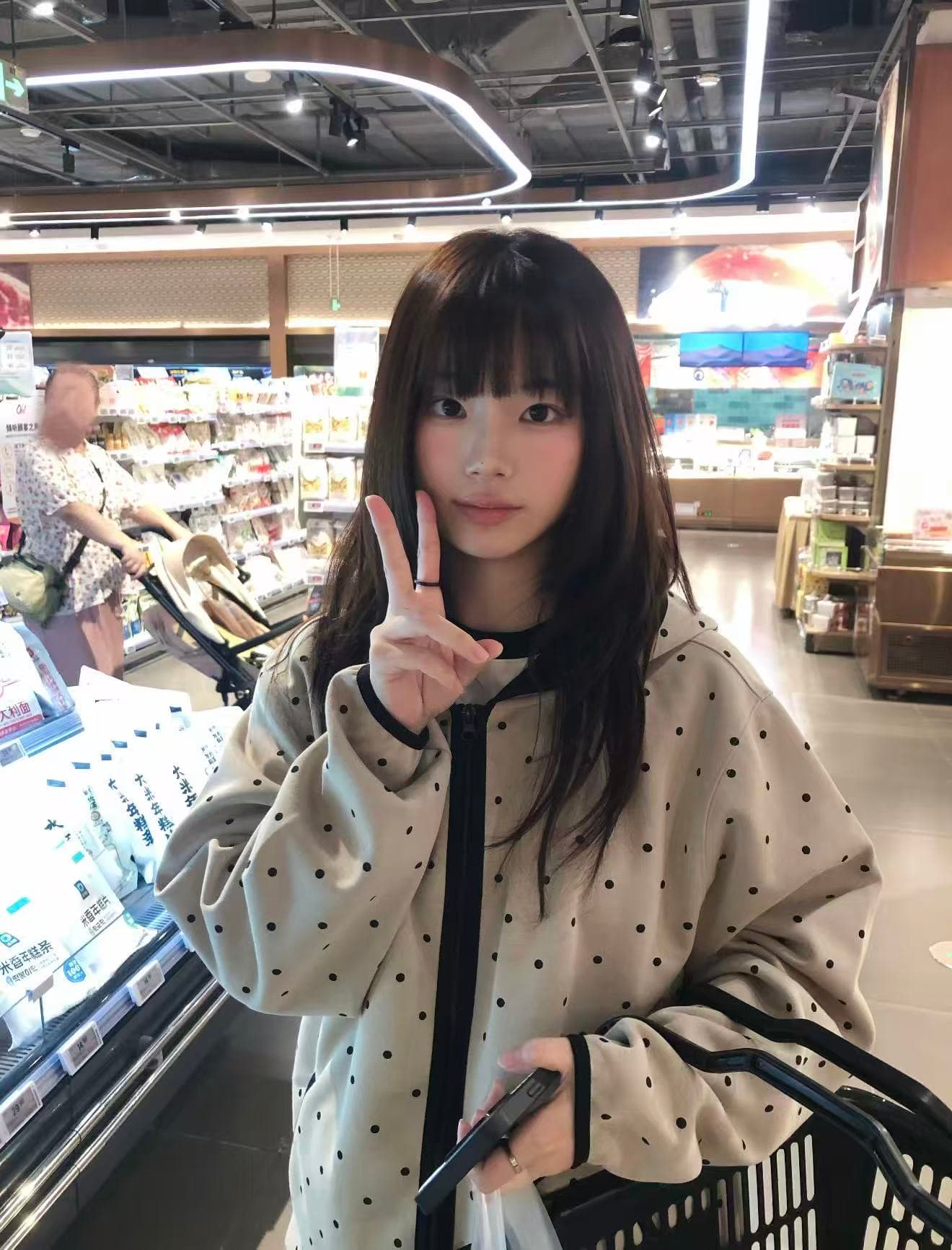 mysamesame26aw 도트 무늬 후드 오픈 가디건 남녀 루즈핏 명중 검은 색 테두리 자수 지퍼 캐주얼 후드티 재킷 상세 이미지 5