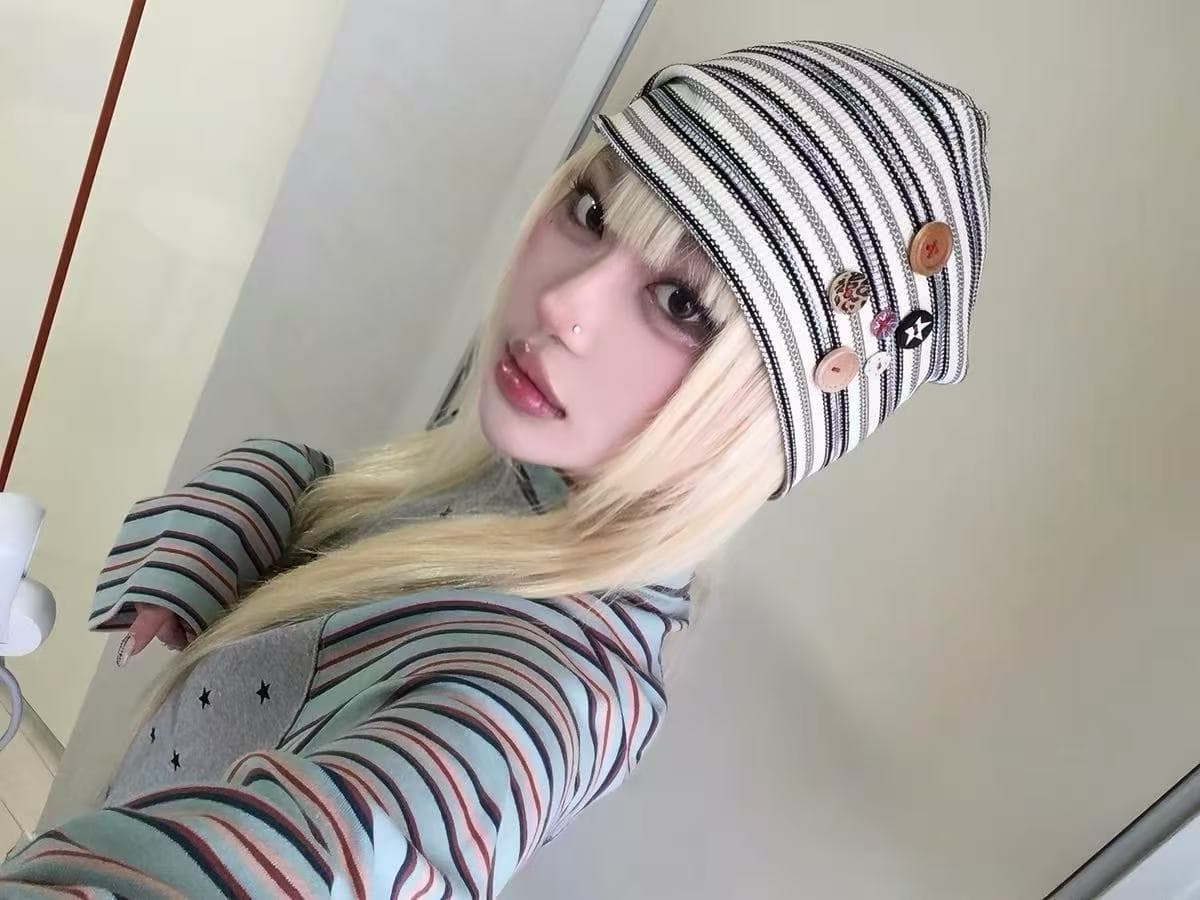 somi 홈 한국 스트레이트 우편 cavish 레트로 스트라이프 배색 별 라운드 넥 긴팔 셔츠 ins 한 바람 26ss 상세 이미지 8