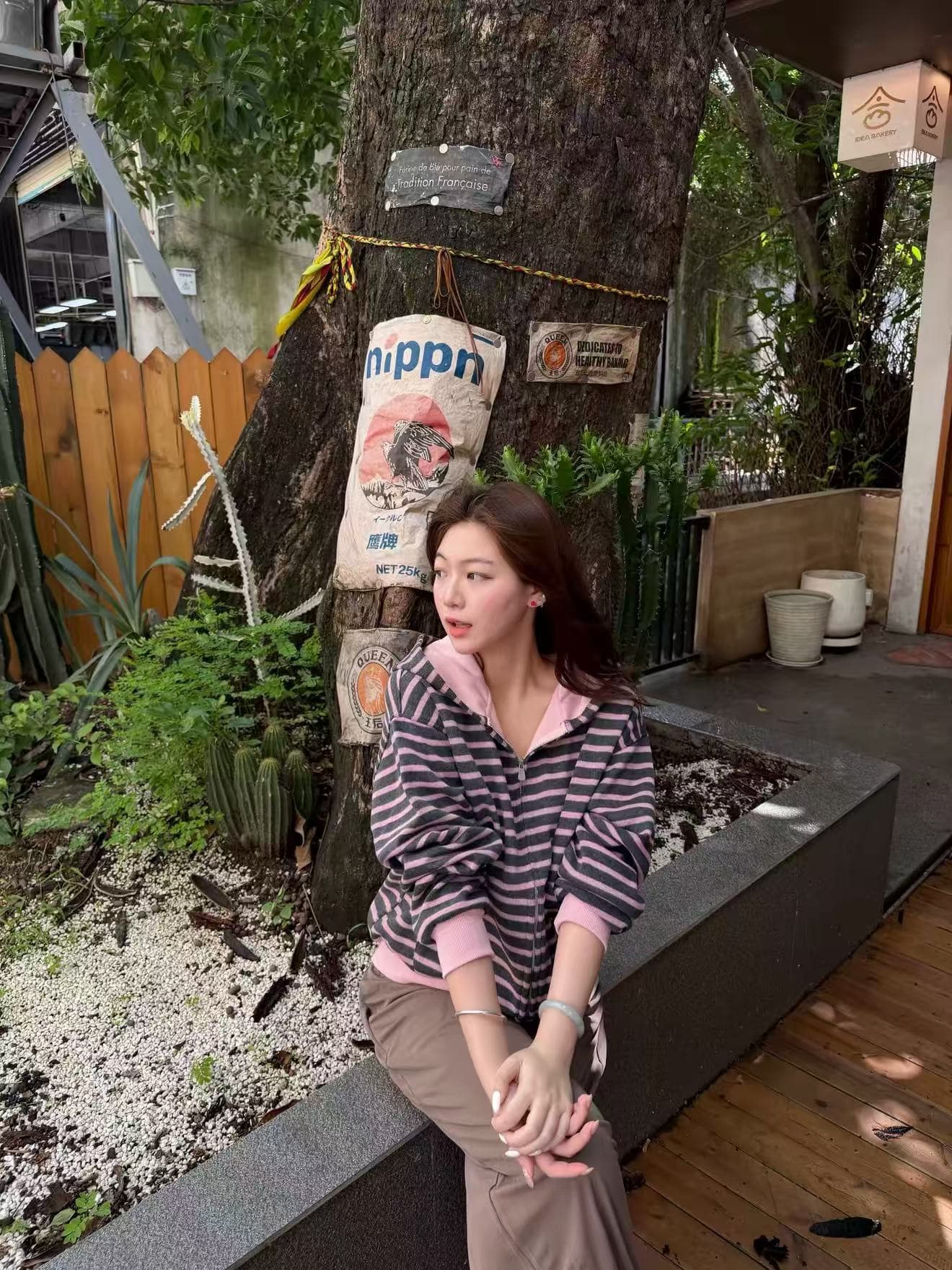 원본 느긋한 바람 스트라이프 후드 지퍼 오픈 가디건 후드티 2026 봄 가을 새로운 루즈핏 다용도 연령 감소 재킷 상세 이미지 5