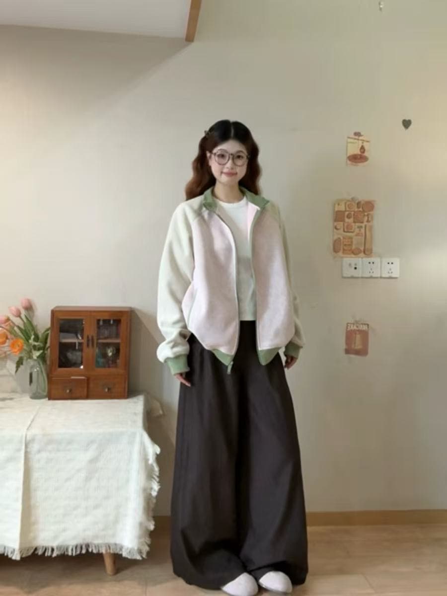 원본 운동 핑크색 재킷 여성 2026 가을 새로운 한 부서 루즈핏 캐주얼 야구 유니폼 후드티 오픈 가디건 이미지 2