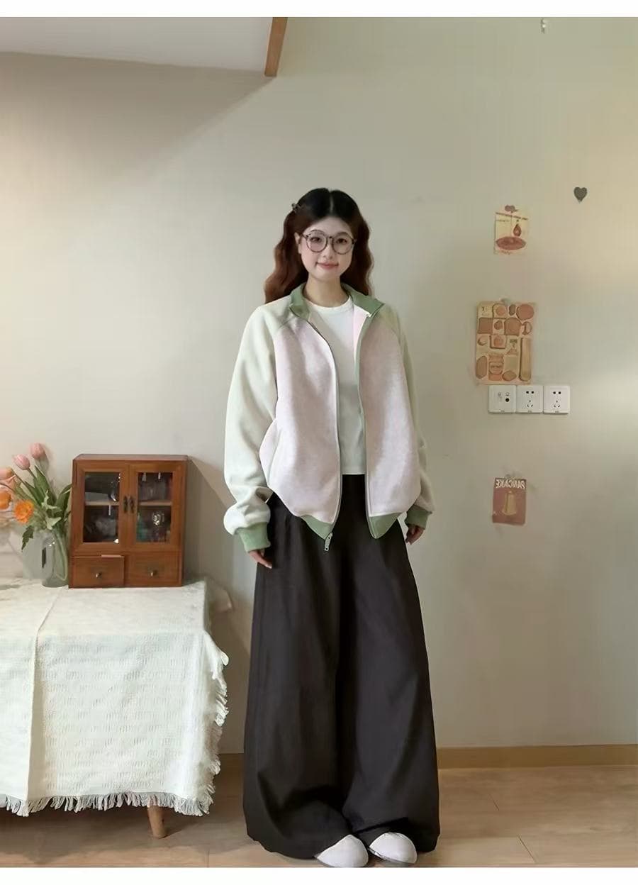 원본 운동 핑크색 재킷 여성 2026 가을 새로운 한 부서 루즈핏 캐주얼 야구 유니폼 후드티 오픈 가디건 상세 이미지 5