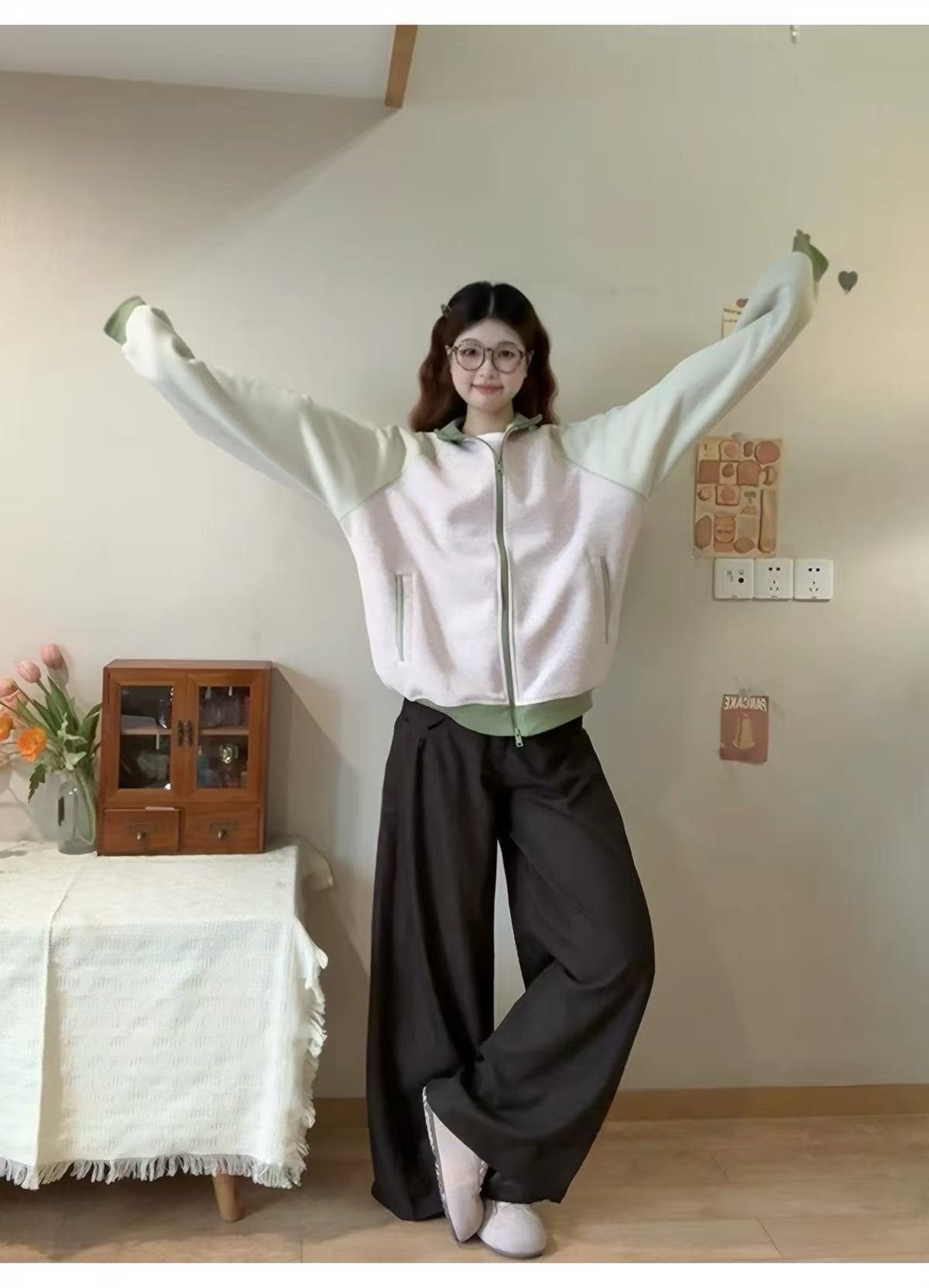 원본 운동 핑크색 재킷 여성 2026 가을 새로운 한 부서 루즈핏 캐주얼 야구 유니폼 후드티 오픈 가디건 상세 이미지 6