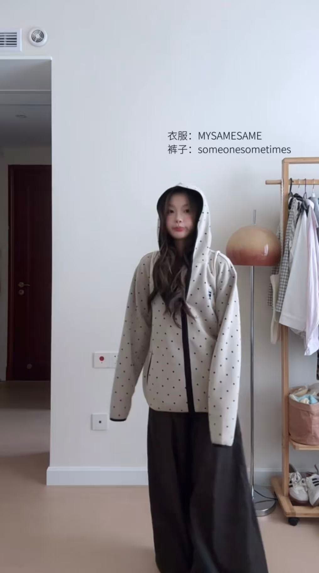 mysamesame26aw 도트 무늬 후드 오픈 가디건 남녀 루즈핏 명중 검은 색 테두리 자수 지퍼 캐주얼 후드티 재킷 상세 이미지 7