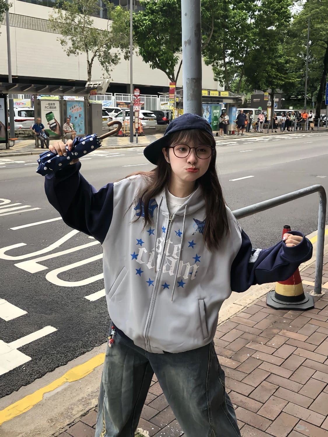 아메리칸 레트로 패치워크 배색 별 프린트 후드 오픈 가디건 후드티 남녀 루즈핏 캐주얼 다용도 재킷 상세 이미지 1