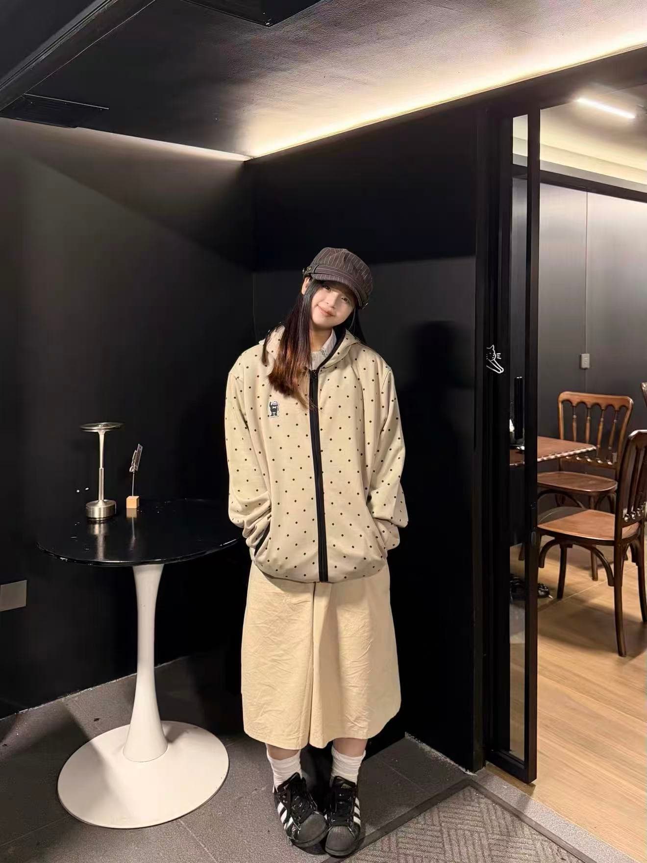 mysamesame26aw 도트 무늬 후드 오픈 가디건 남녀 루즈핏 명중 검은 색 테두리 자수 지퍼 캐주얼 후드티 재킷 상세 이미지 2