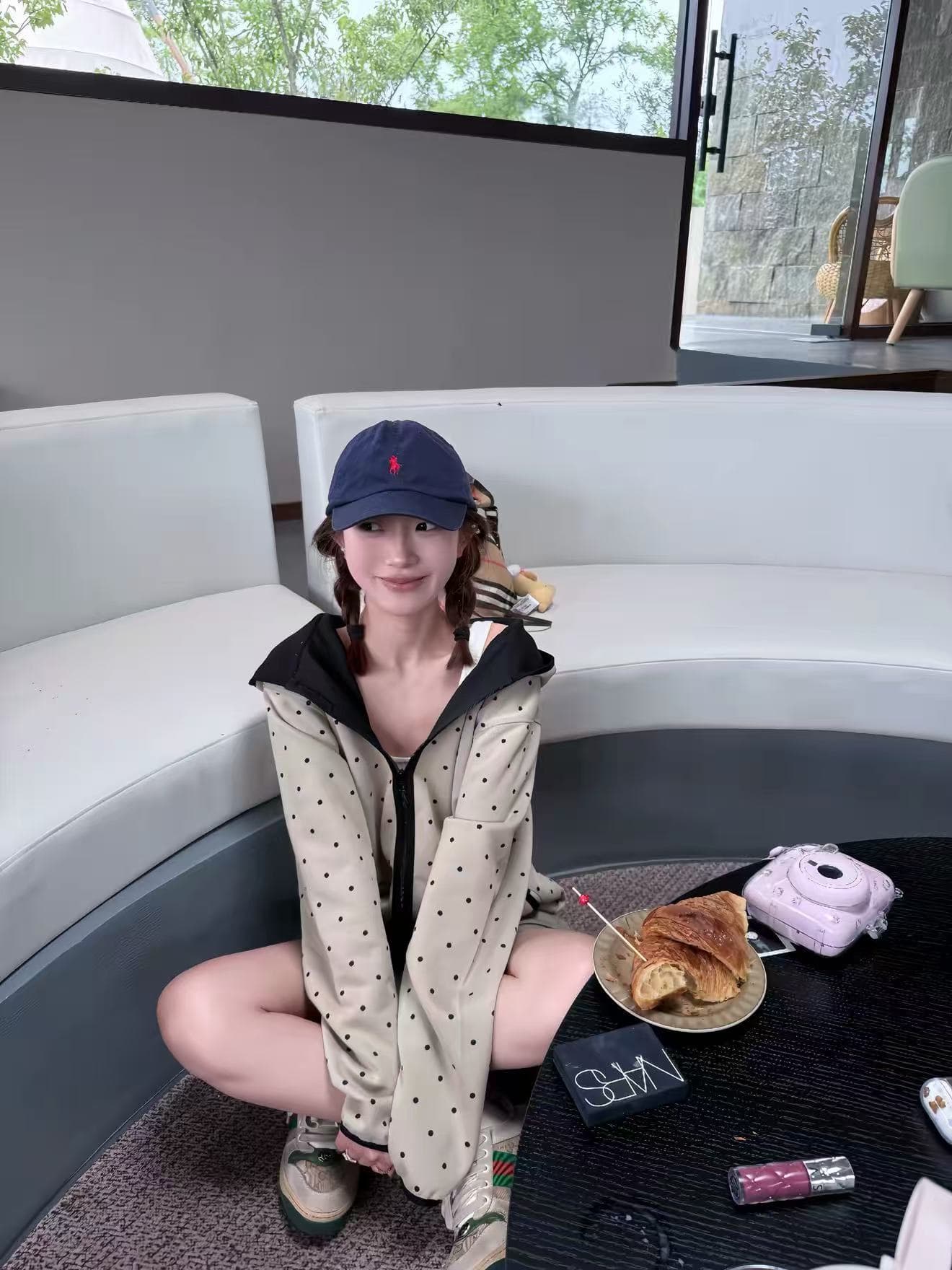 mysamesame26aw 도트 무늬 후드 오픈 가디건 남녀 루즈핏 명중 검은 색 테두리 자수 지퍼 캐주얼 후드티 재킷 상세 이미지 7