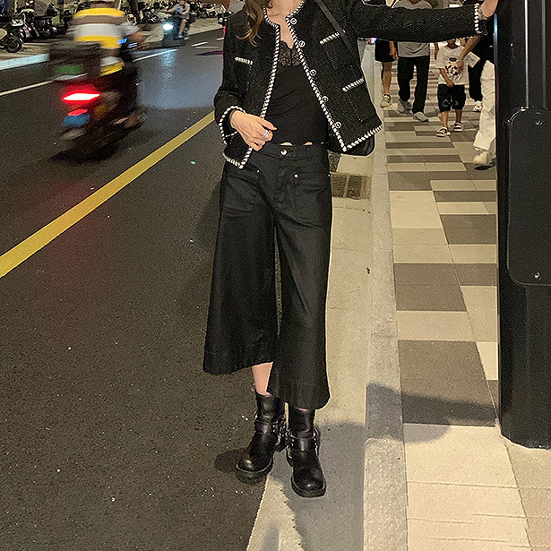 루즈핏 넓은 다리 부츠컷 7 점 청바지 여성 2025 봄 가을 새로운 신축성 냉면 가죽 센스 캐주얼 바지 아이들 상세 이미지 11